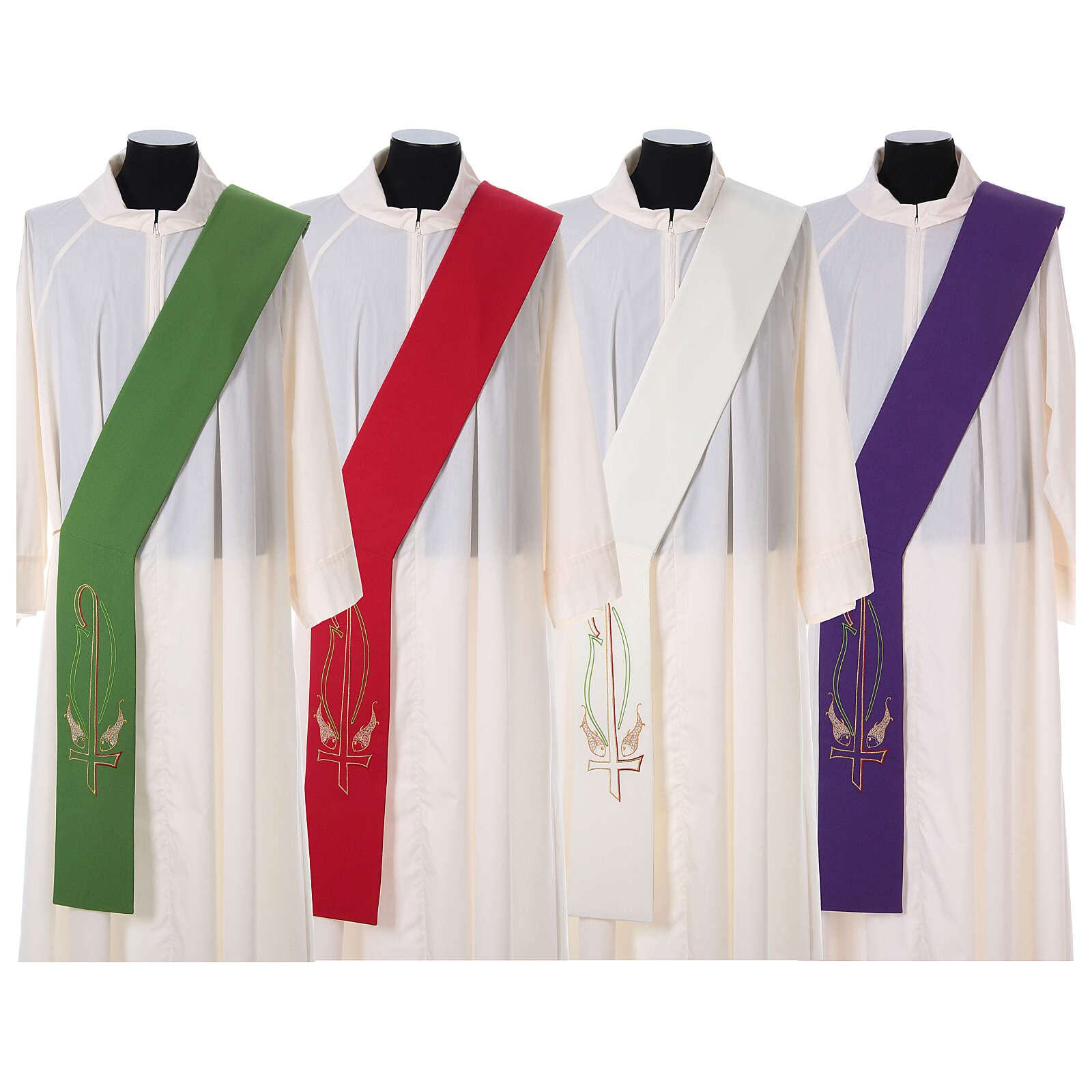 Elegant Polyester Diaconal Stole with Fish Embroidery in Ivory - Perfect for Church Services, Ordinations & Religious Ceremonies