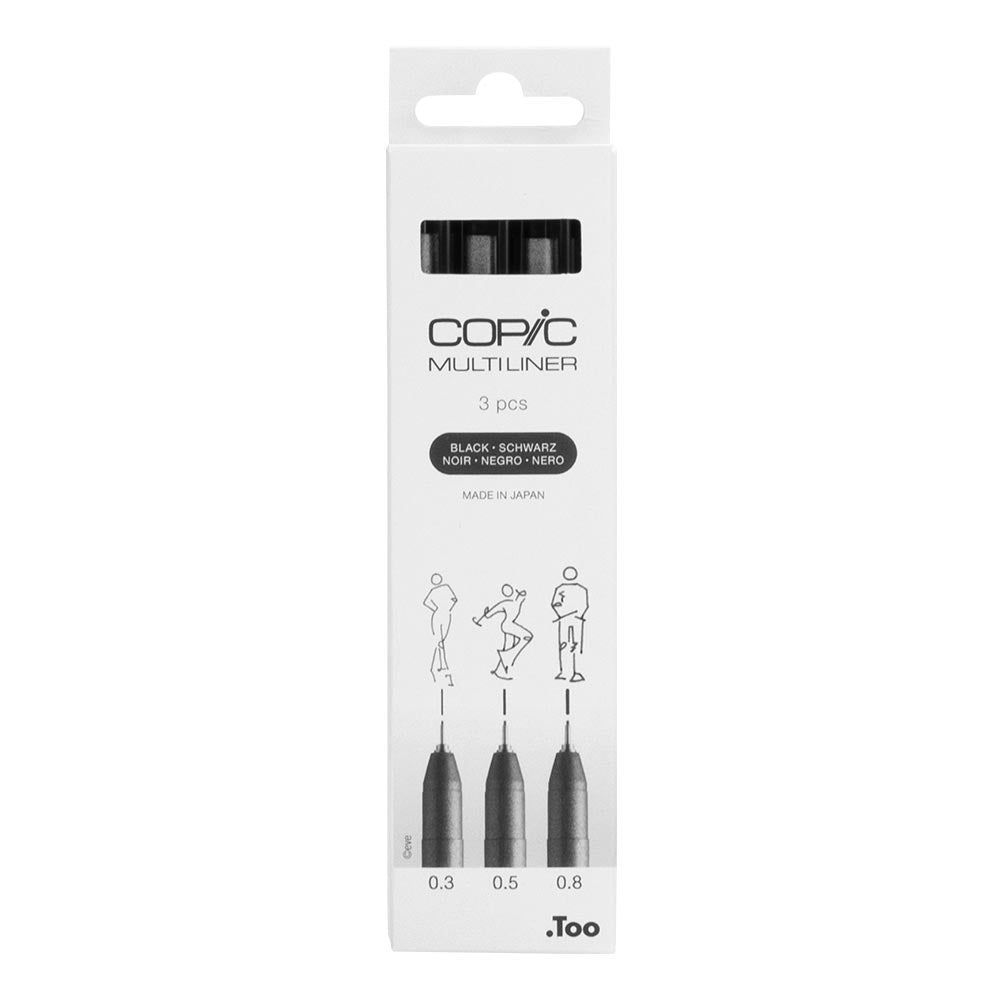 Copic MultiLiner Black Fine Line Drawing Pen Set of 3 - Perfect for Sketching, Inking, Manga & Comic Art