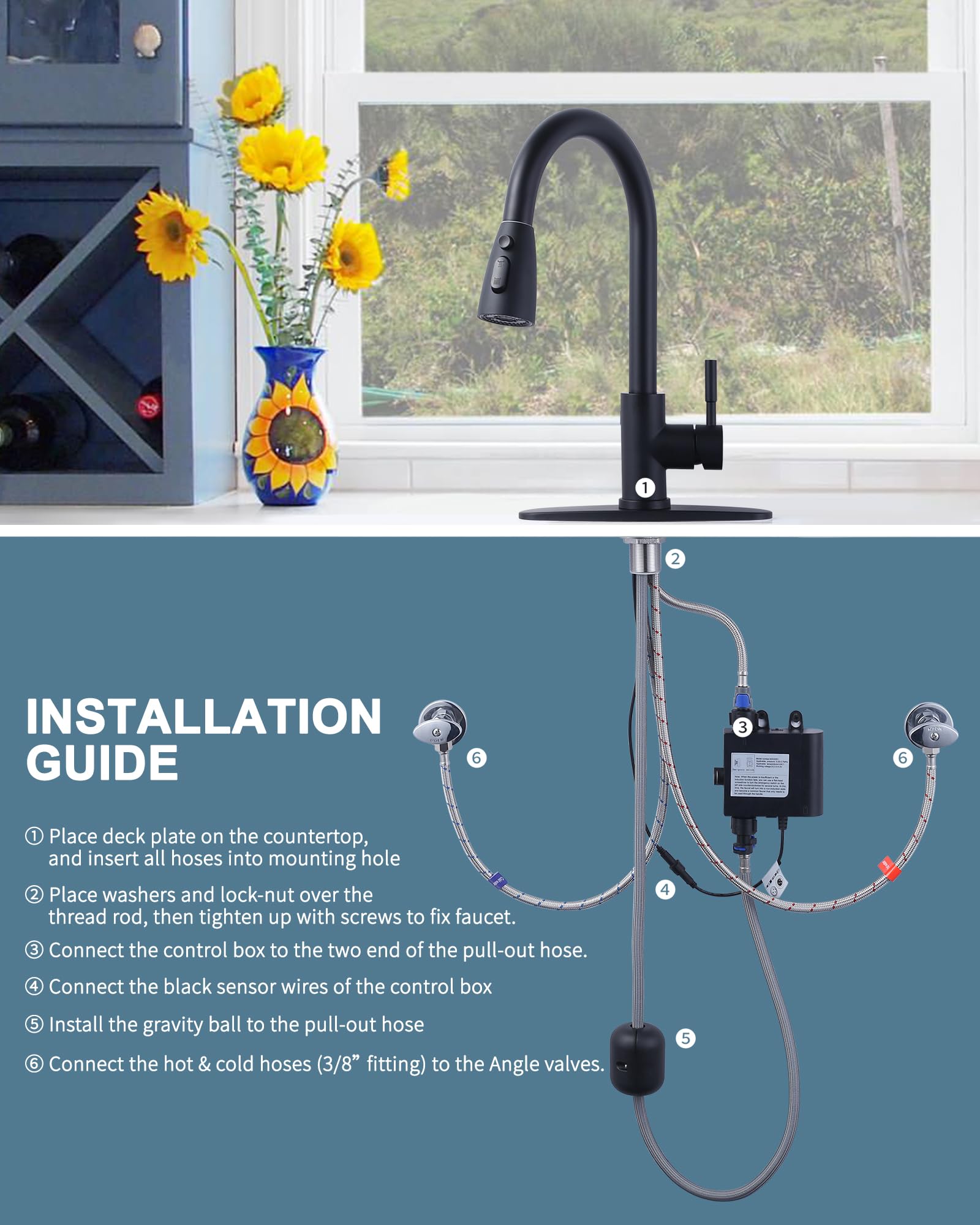 Smart Motion Sensor Touchless Kitchen Faucet with Pull Down Sprayer - Matte Black Stainless Steel 1 or 3 Hole Single Handle Sink Faucet - Ideal for Modern Kitchens, Commercial Spaces & ADA Compliant Installations