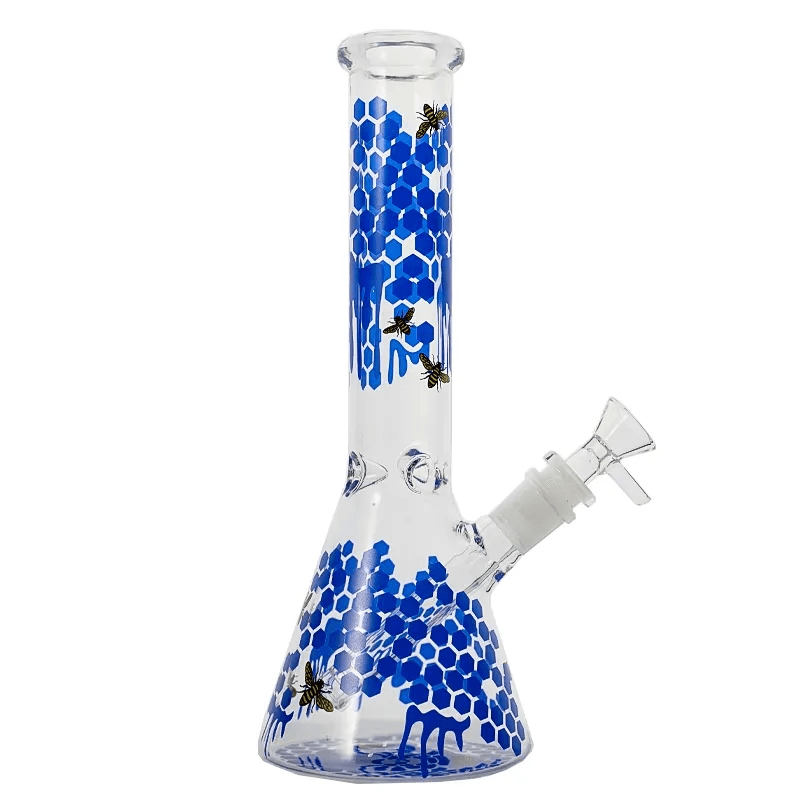 10 Inch Honeycomb Percolator Glass Water Pipe with Glass Bowl - Premium Bee Decal Beaker Bong for Smooth Smoking Experience | Perfect for Home Use, Parties & Gifts