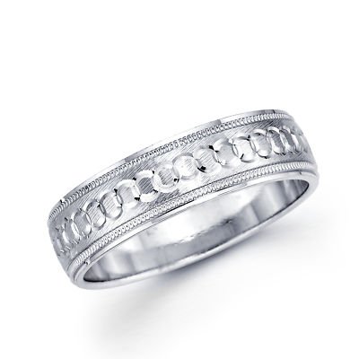14K White Gold O-Link Wedding Band for Women & Men - 6MM Wide, Size 5.5 - Elegant Satin Milgrain Design - Perfect for Anniversaries, Engagements & Special Occasions