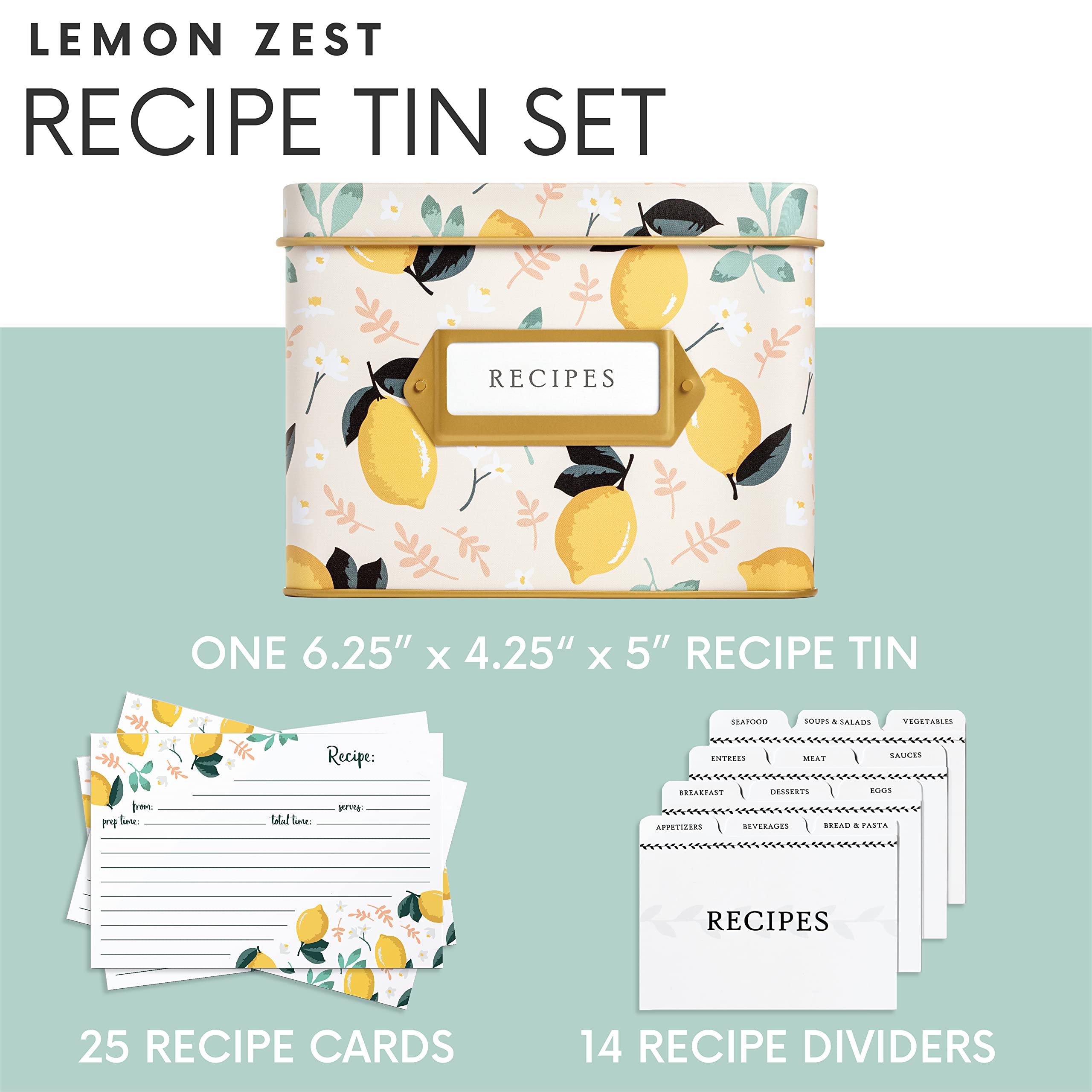 Jot & Mark Recipe Card Gift Box - 25 Pack 4x6 Inch Blank Recipe Cards with 14 Dividers & Decorative Tin Storage Box - Perfect for Organizing Family Recipes, Meal Planning, and DIY Gift Giving
