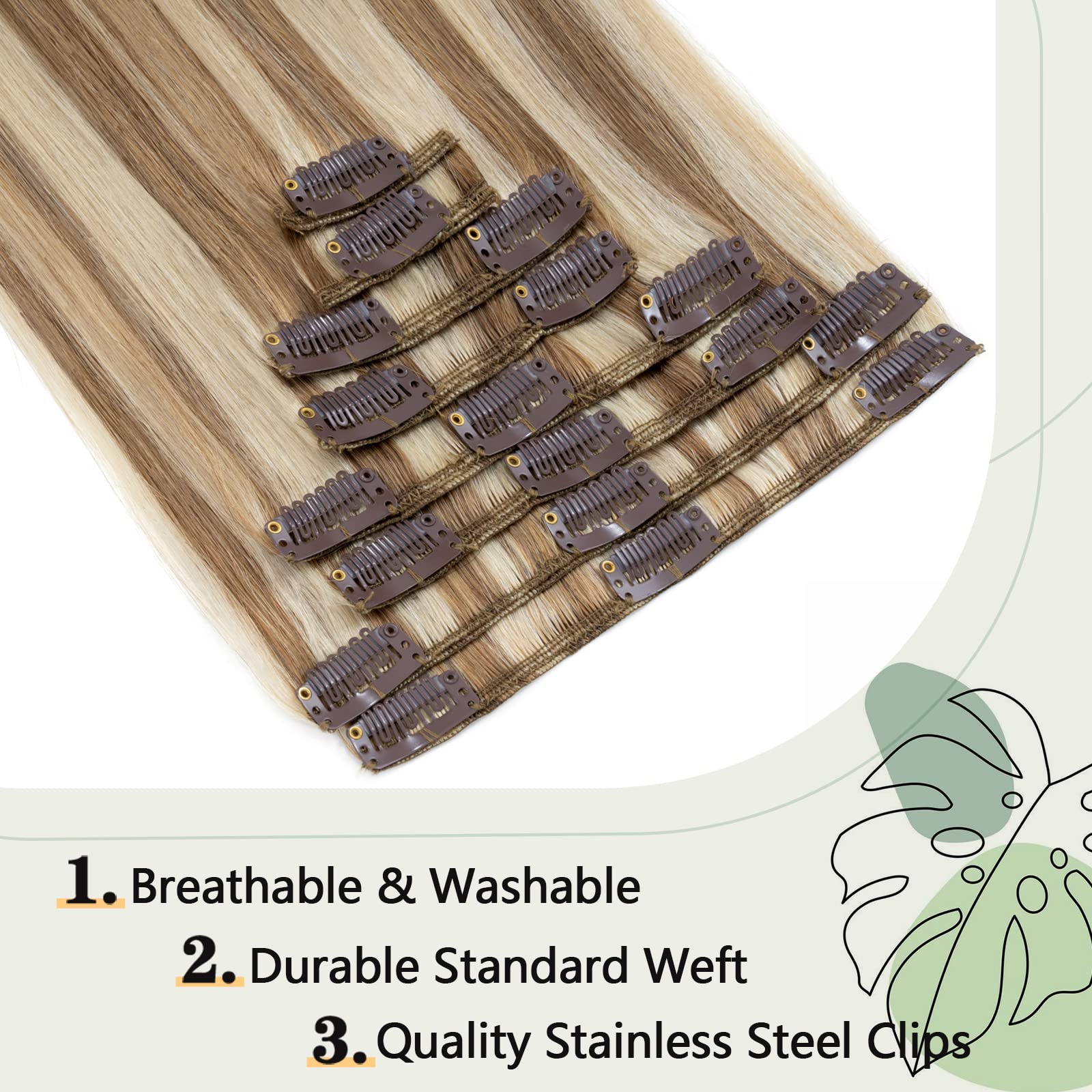 S-noilite Clip in Human Hair Extensions 8-Piece Set - 22 Inch Balayage Straight Hair (Light Golden Brown/Bleach Blonde) | Ultra Soft & Silky | Perfect for Parties, Weddings & Daily Styling