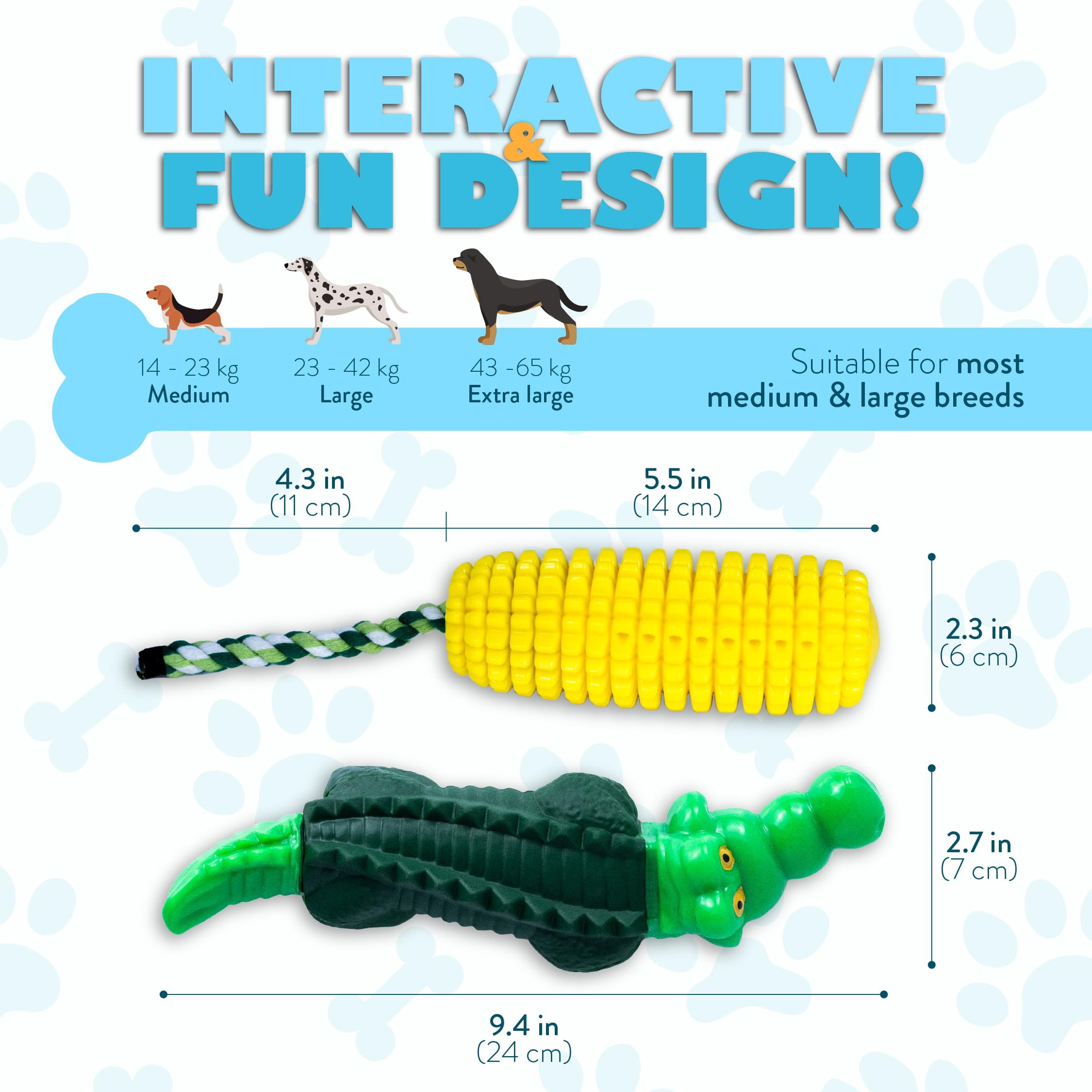 Durable 2-Pack Dog Chew Toys for Aggressive Chewers - Cartoon Alligator & Corn-Shaped Squeaky Interactive Rubber Toys for Medium & Large Breeds | Heavy Duty Chew Toys for Playtime, Training & Dental Health