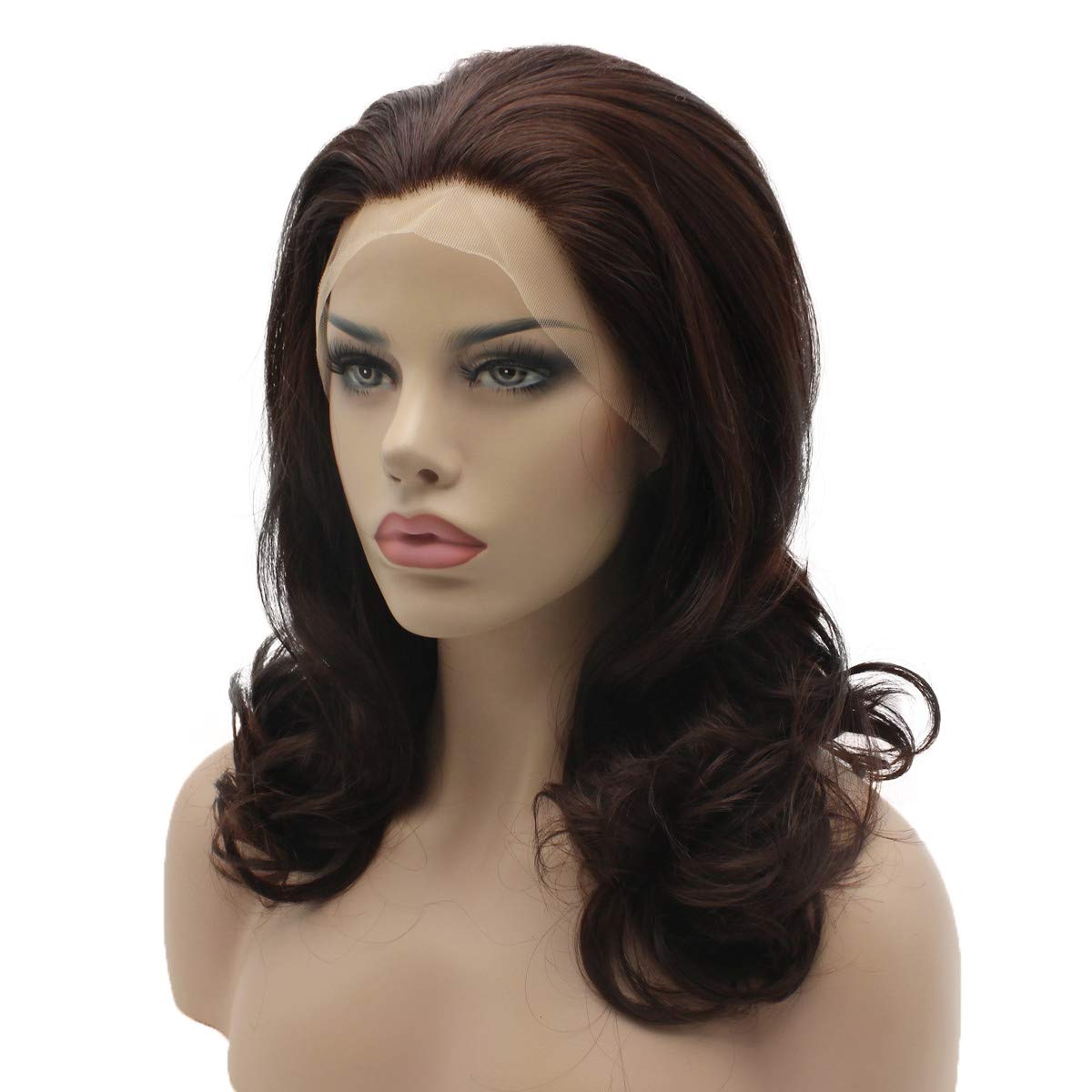 Lace Front Synthetic Medium Length Auburn Wig - Half Hand Tied Heat Resistant Realistic Hairpiece for Women | Perfect for Cosplay, Daily Wear & Special Occasions