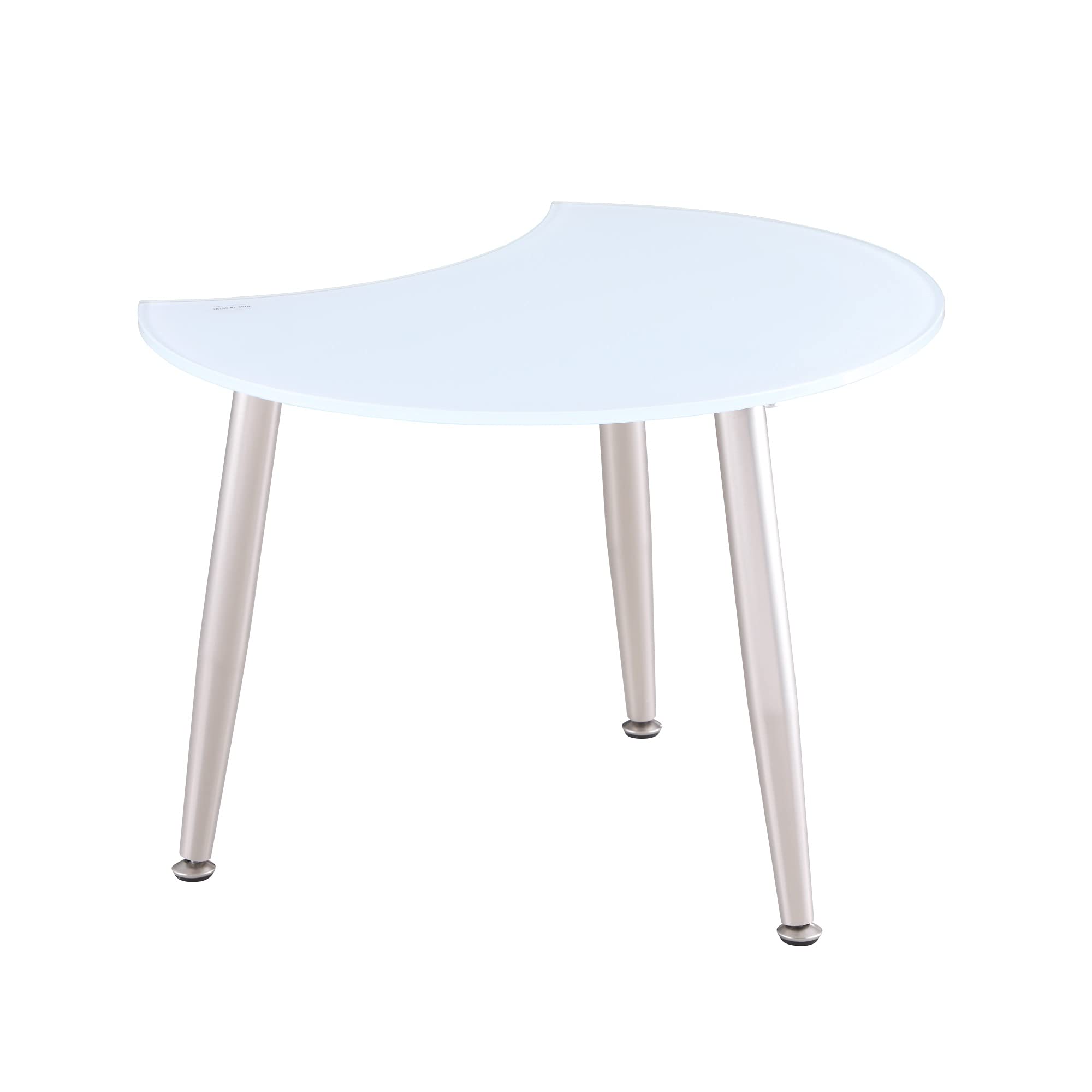 Modern Brushed Nickel & Super White Glass Cocktail Table - Round Shaped Coffee Table for Living Room, Lounge & Office Decor