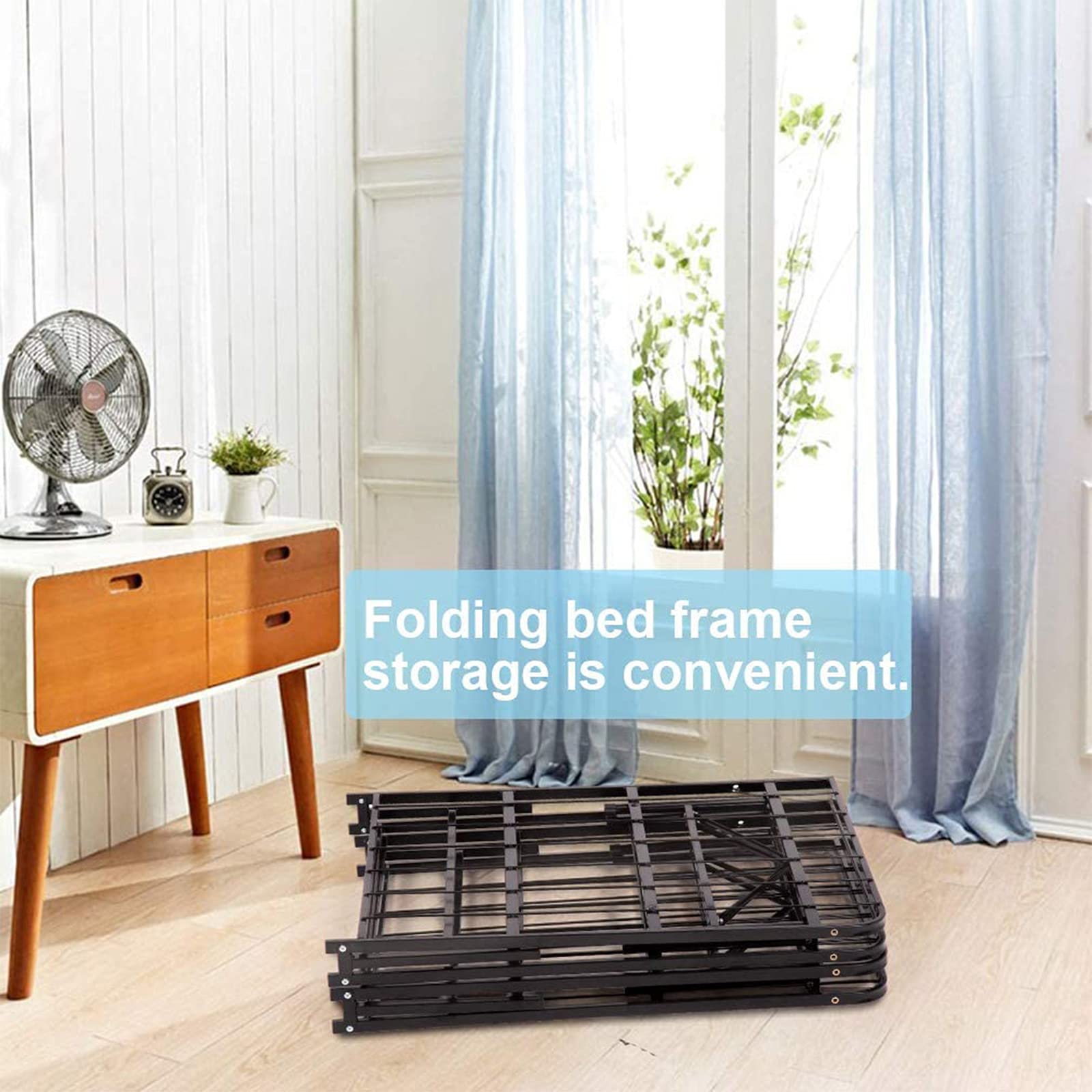 14 Inch Heavy Duty Metal Bed Frame - Twin Size Folding Platform with Steel Slat Support, Under Bed Storage Space, No Box Spring Needed, Noise-Free Design, Non-Slip Mat Included (Black, 75