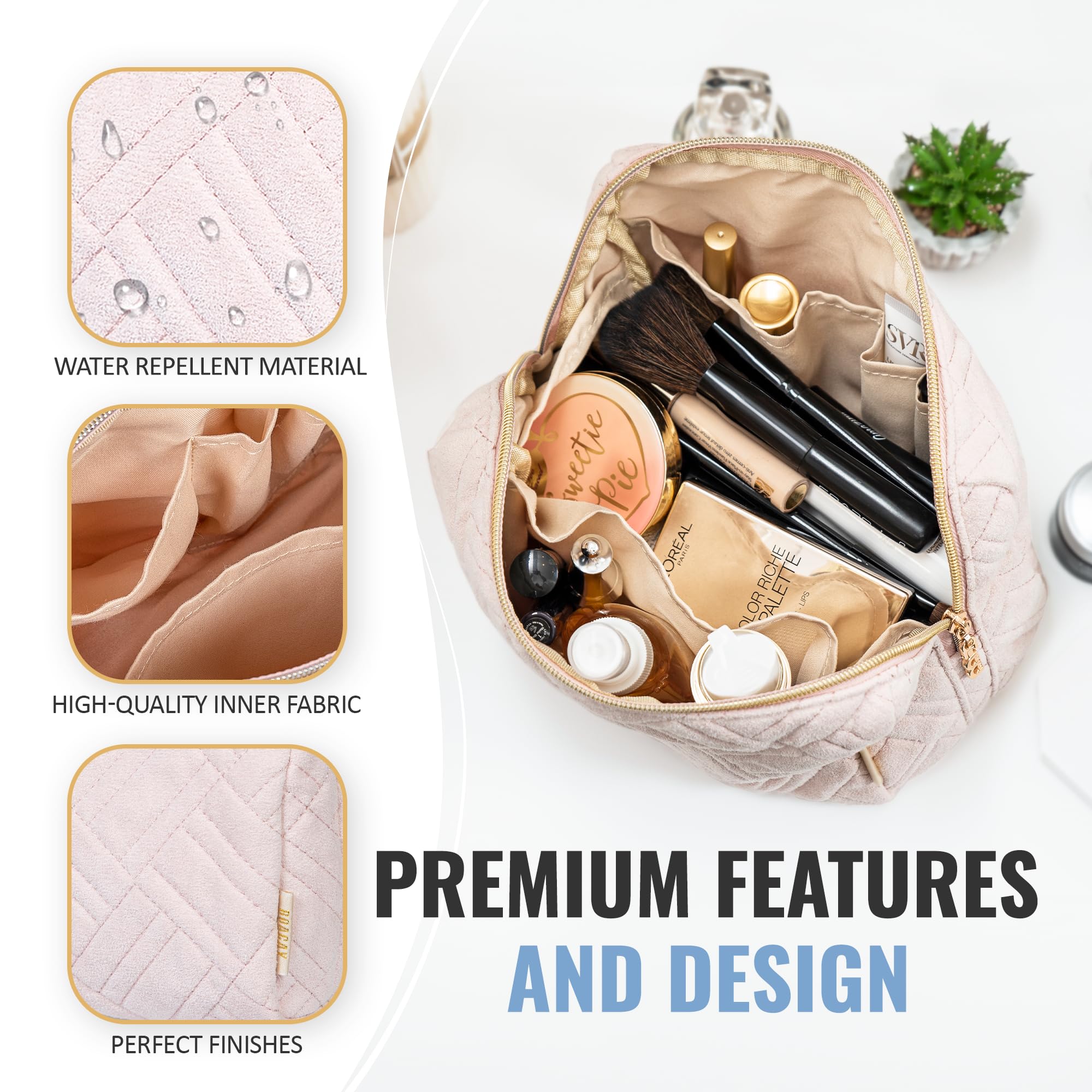 BOACAY Large Makeup Bag for Women - Waterproof Travel Cosmetic Organizer with Zipper, Perfect for Toiletries, Accessories & Brushes | Ideal for Travel, Gym & Daily Purse Organization