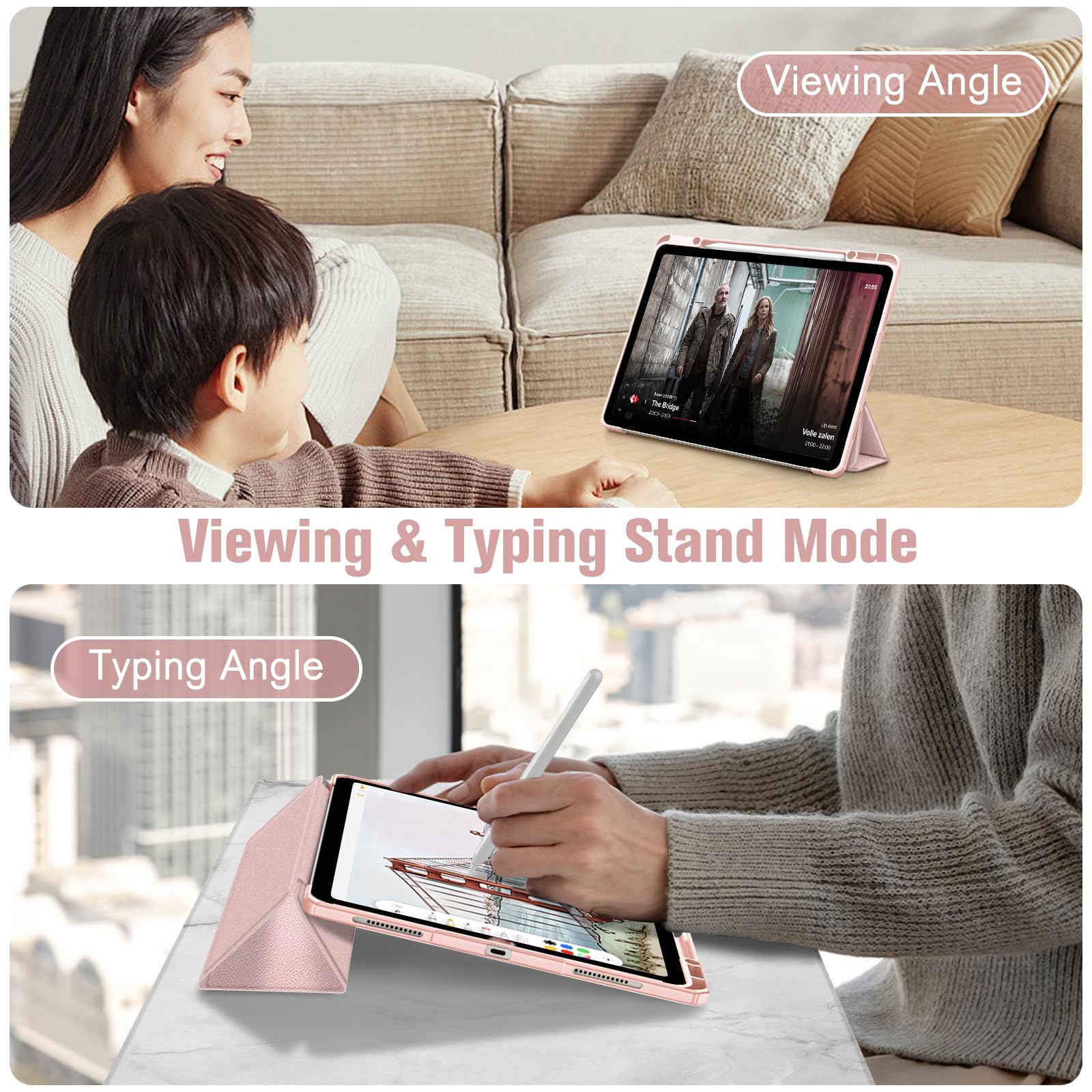 Fintie Hybrid Slim Case for iPad Air 13-inch (M3 2025 & M2 2024) - Shockproof Protective Cover with Clear Transparent Back Shell & Built-in Apple Pencil Holder, Rose Gold - Perfect for Work, School, and Travel