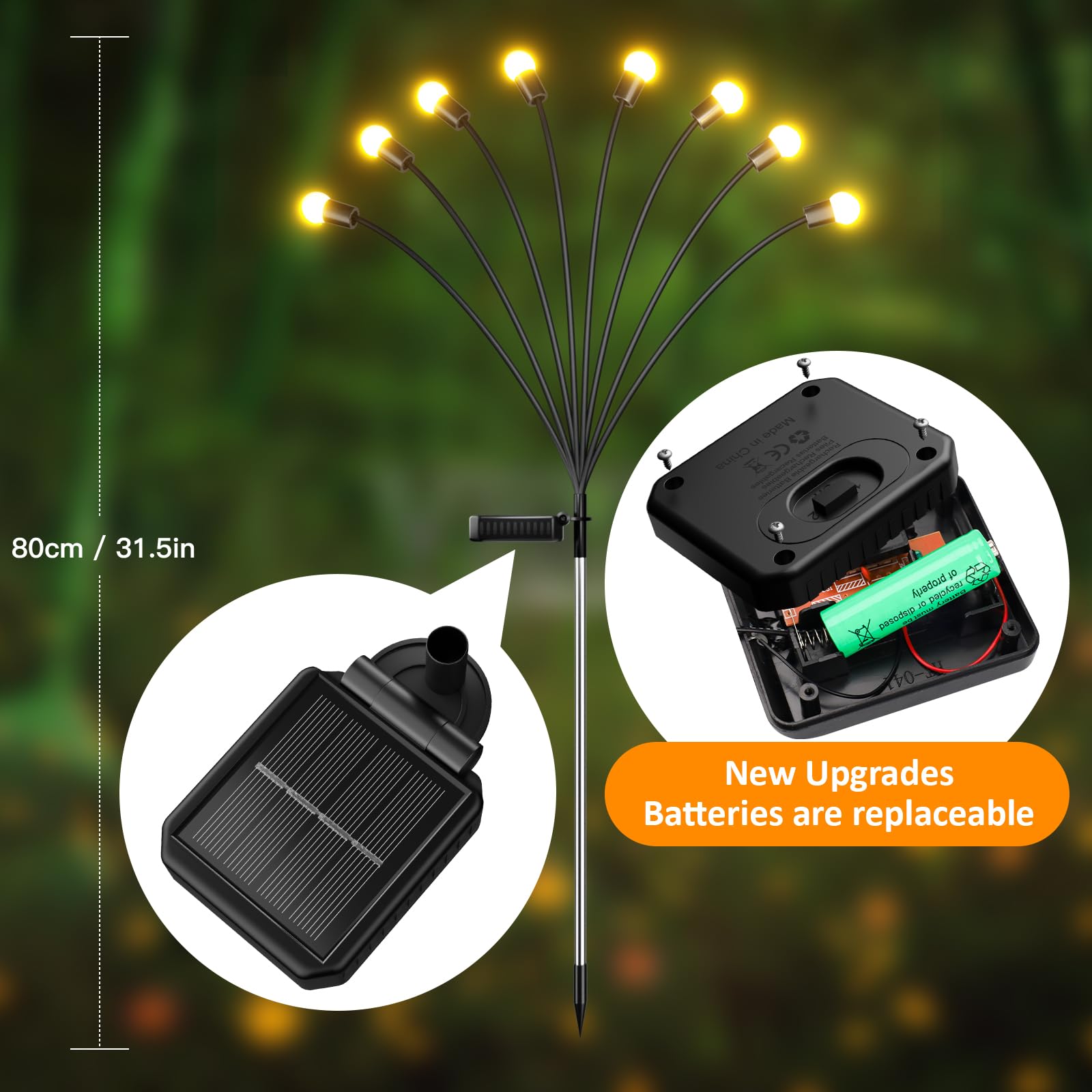 8 LED Solar Powered Firefly Lights - Outdoor Waterproof Starburst Swaying Solar Garden Lights for Pathway, Landscape & Yard Decor (4 Pack, Warm White) | Perfect for Patio, Walkway & Backyard Lighting