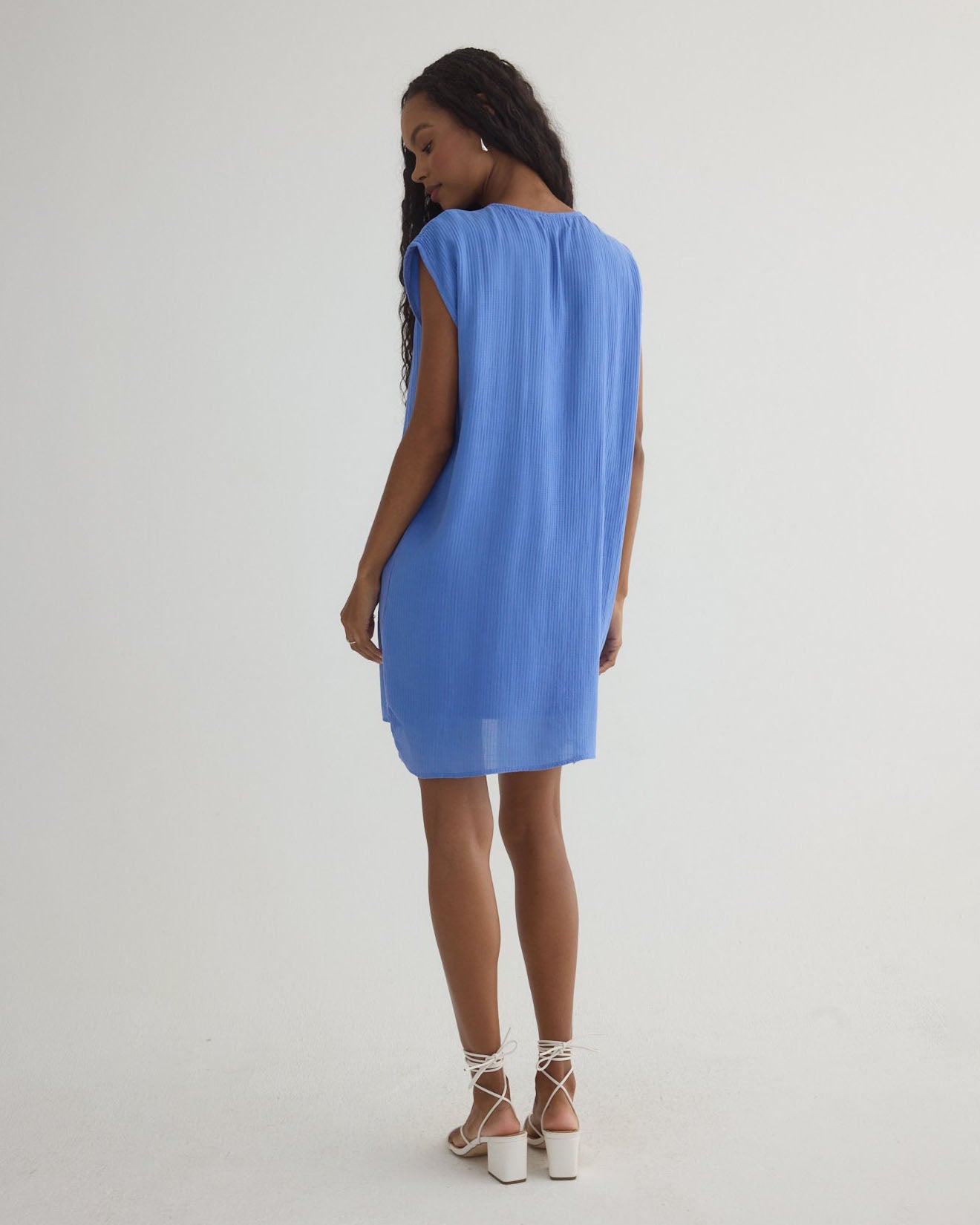 Portofino Blue Tie Front V Neck Mini Dress - Flirty & Feminine Summer Outfit for Dates, Parties & Beach Vacations