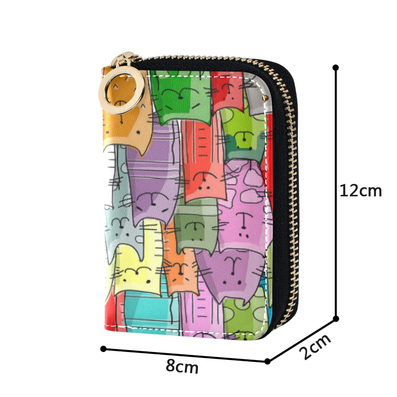 RFID Blocking Women's Leather Card Holder Wallet - Compact Zipper Purse for Credit Cards, Coins & Keys | Stylish Grey Cat Design | Perfect for Everyday Use, Travel & Gift Giving