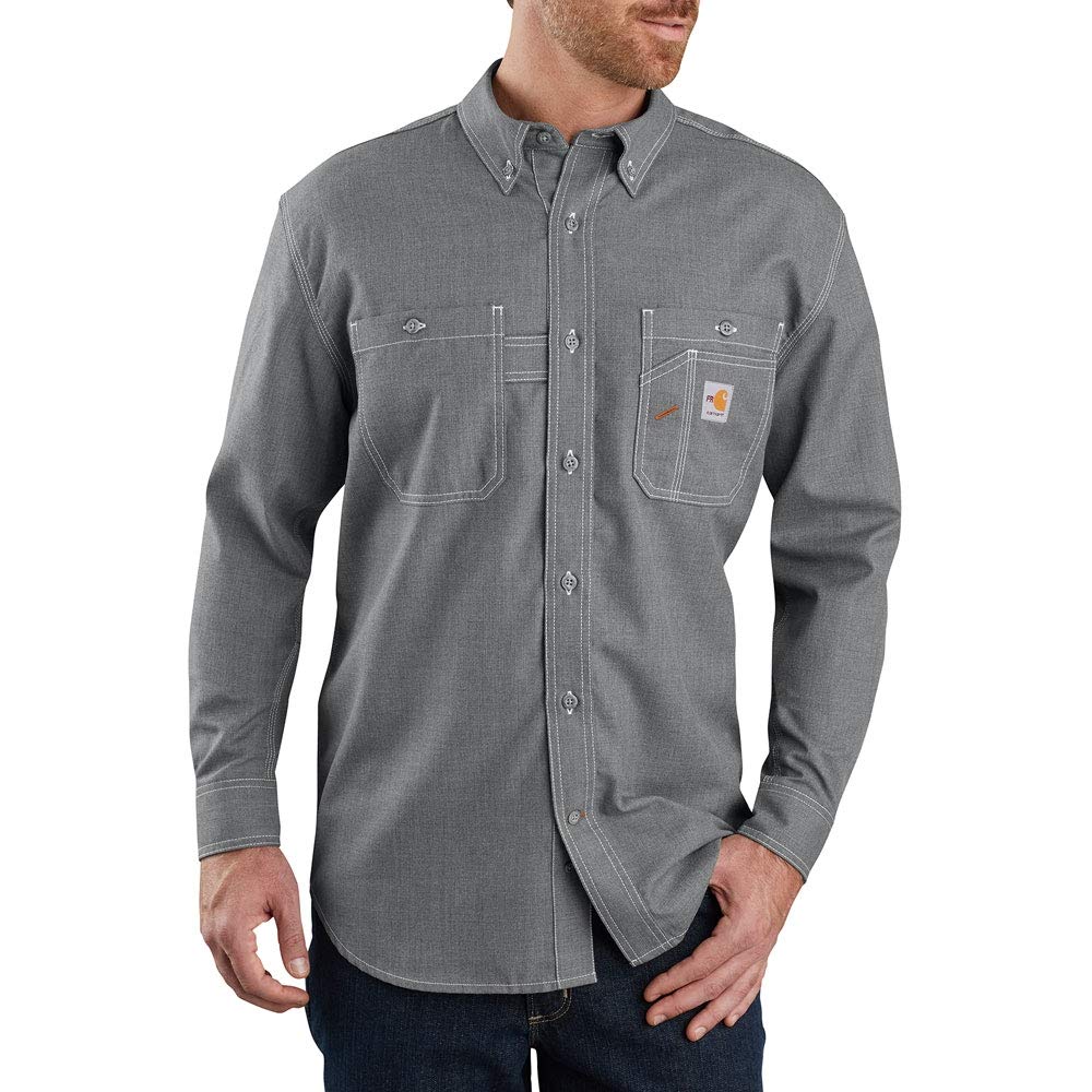 Carhartt Men's Flame Resistant Work Shirt - Loose Fit Lightweight Long Sleeve FR Shirt for Construction, Welding & Outdoor Jobs | Durable Safety Workwear for Hot Environments