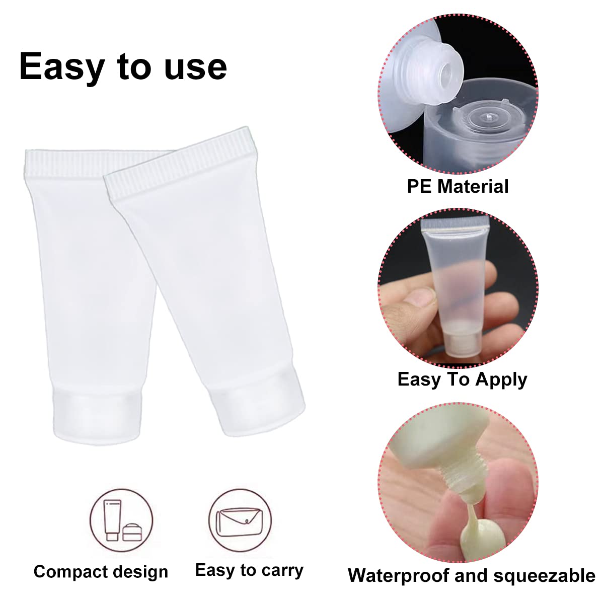 50 Pcs 5ml Empty Refillable Plastic Tubes - Mini Cosmetic Containers for Lotion, Shampoo, Shower Gel & Cream | Travel-Friendly Sample Bottles for Makeup, Skincare & Personal Care | Ideal for DIY, Salons & On-the-Go Use
