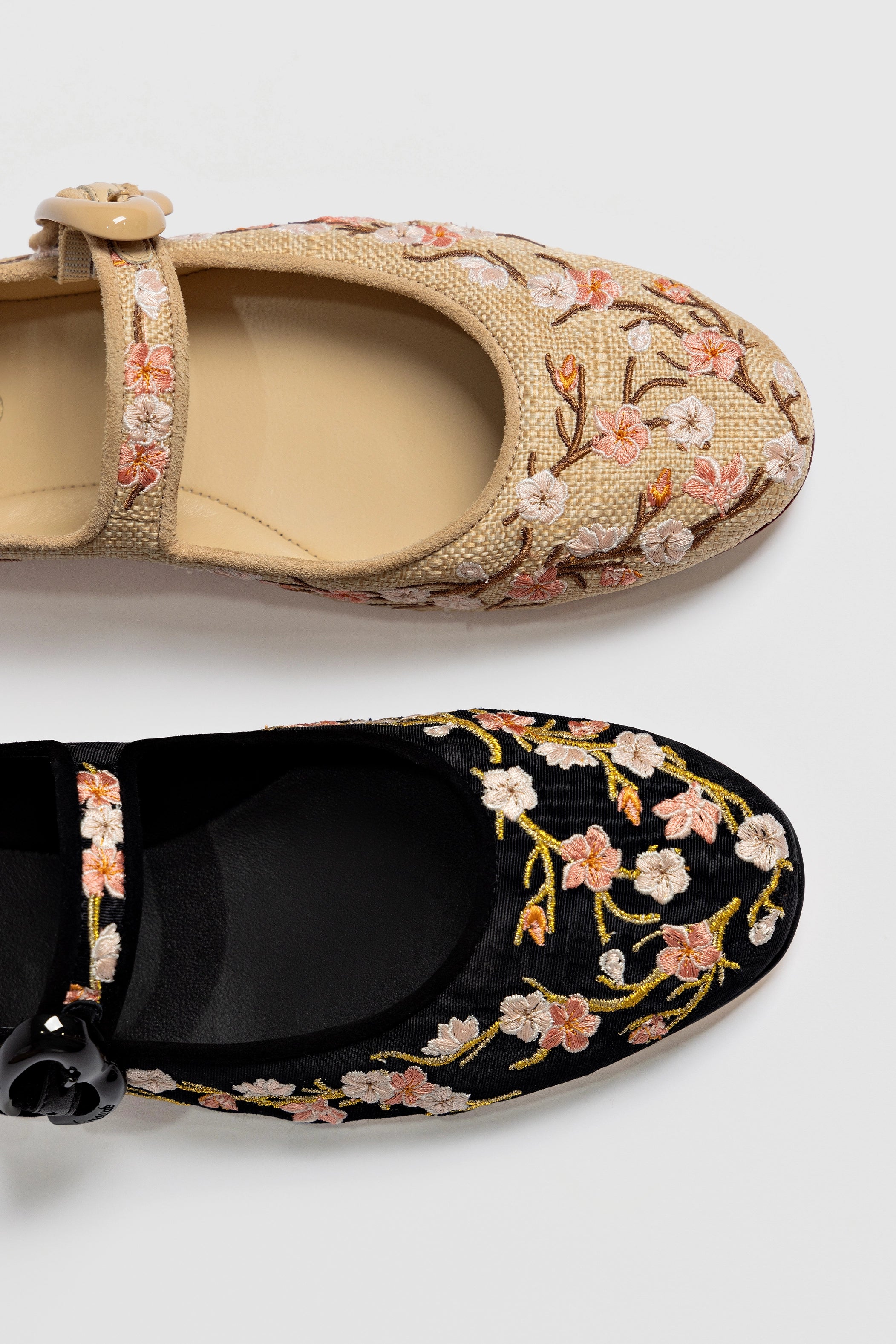 Verona Ballet Flat Shoes for Women - Beige Sakura Printed Raffia - Comfortable & Stylish for Casual Wear, Office, and Spring Outfits