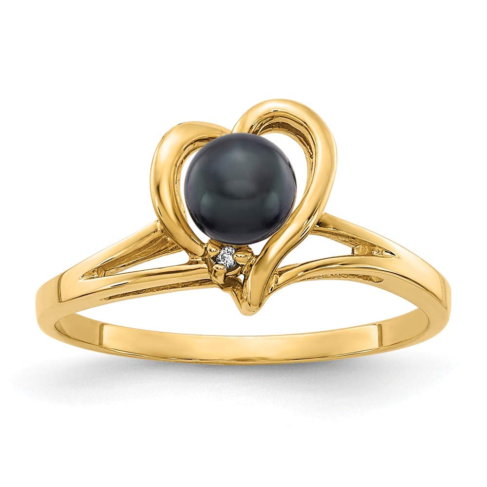 14K Yellow Gold Black Freshwater Pearl & Diamond Ring Band - 4.5mm Elegant Wedding, Engagement, Anniversary Jewelry Gift for Women
