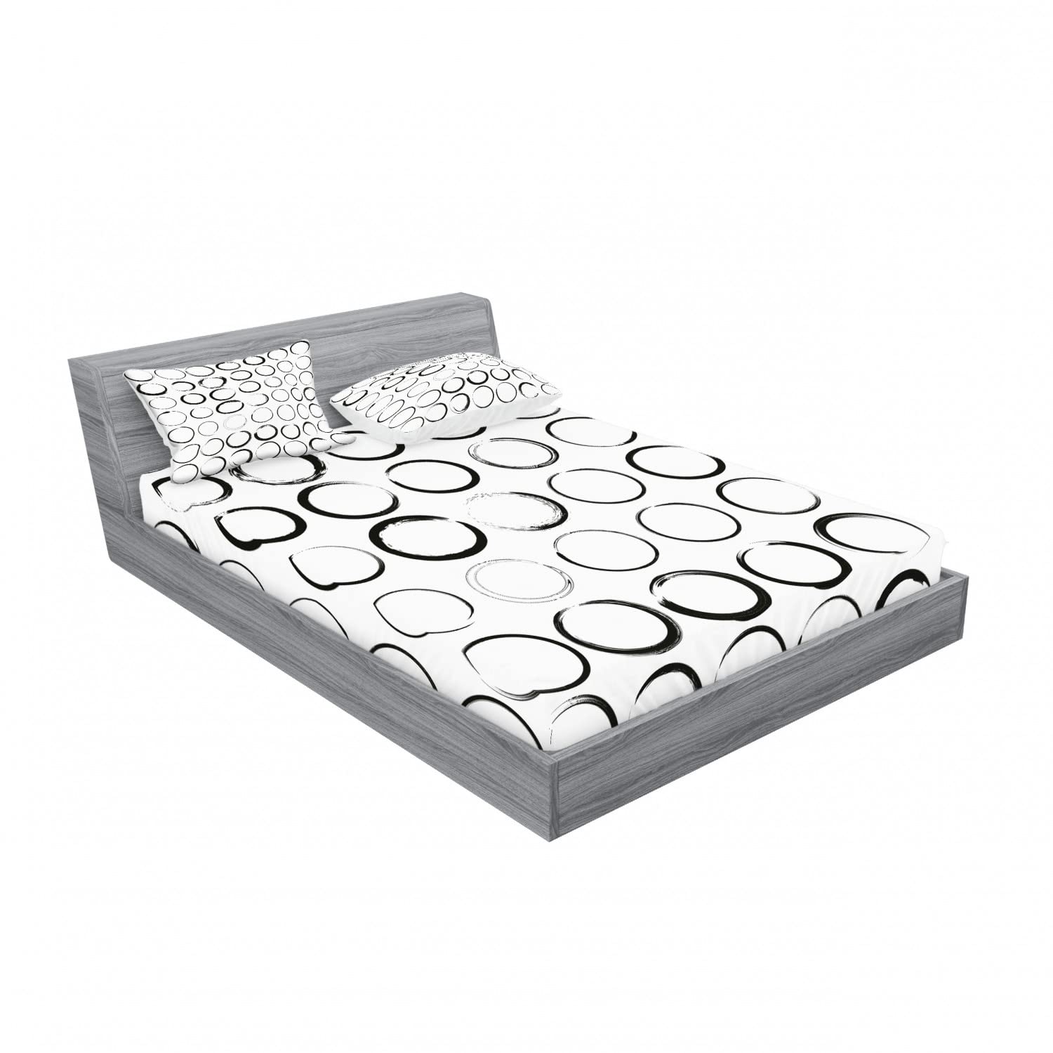 Ambesonne 2-Pack Queen Size Fitted Sheet Set with 4 Pillow Shams - Modern Circle Brush Stroke Design in Black & White - Complete Bedding Set for Master Bedroom, Guest Room or Dorm Decor