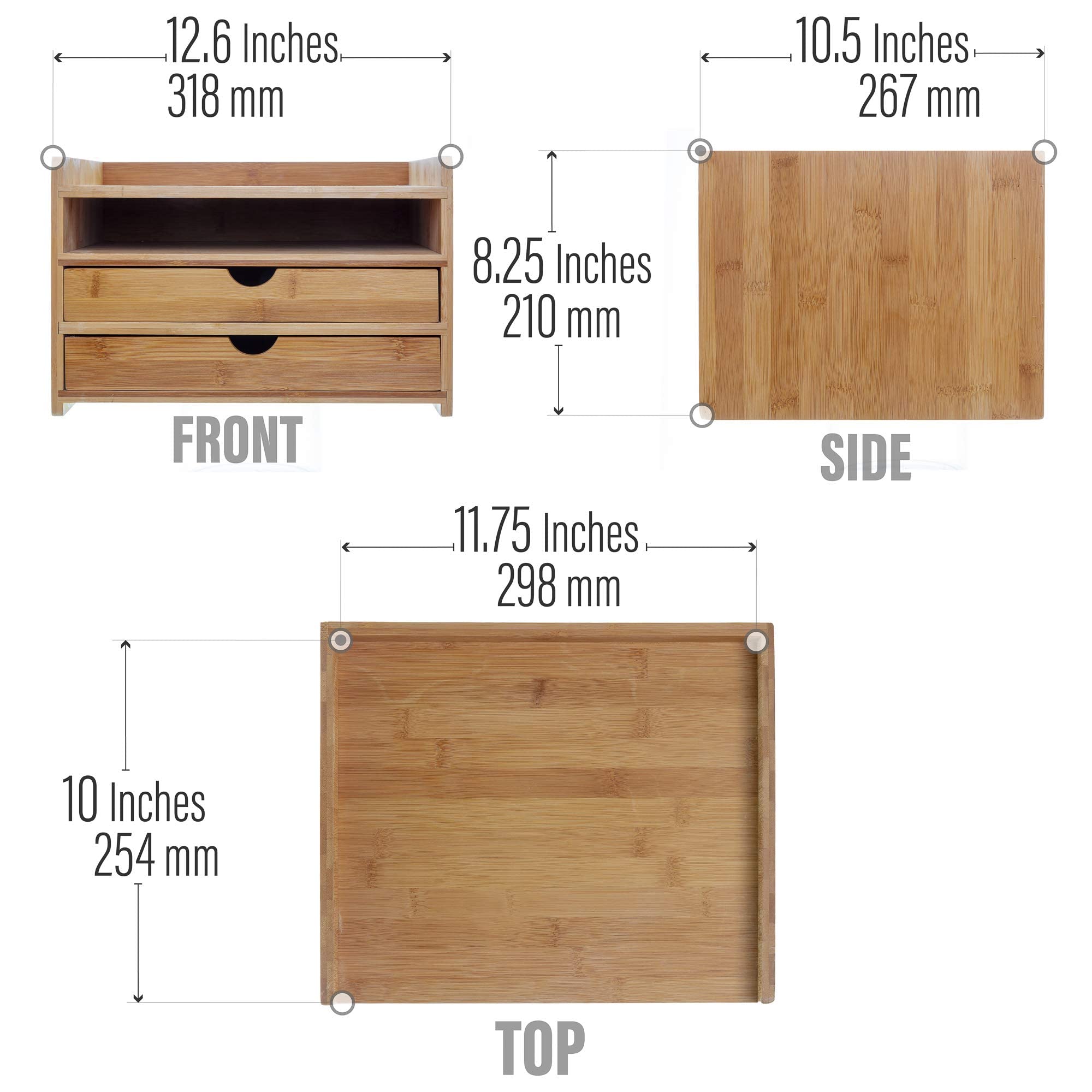 Premium Bamboo Desktop Organizer with Drawers - Stylish Home & Office Storage Solution for Pens, Papers & Supplies | Perfect for Workstations, Study Desks & Gift Giving
