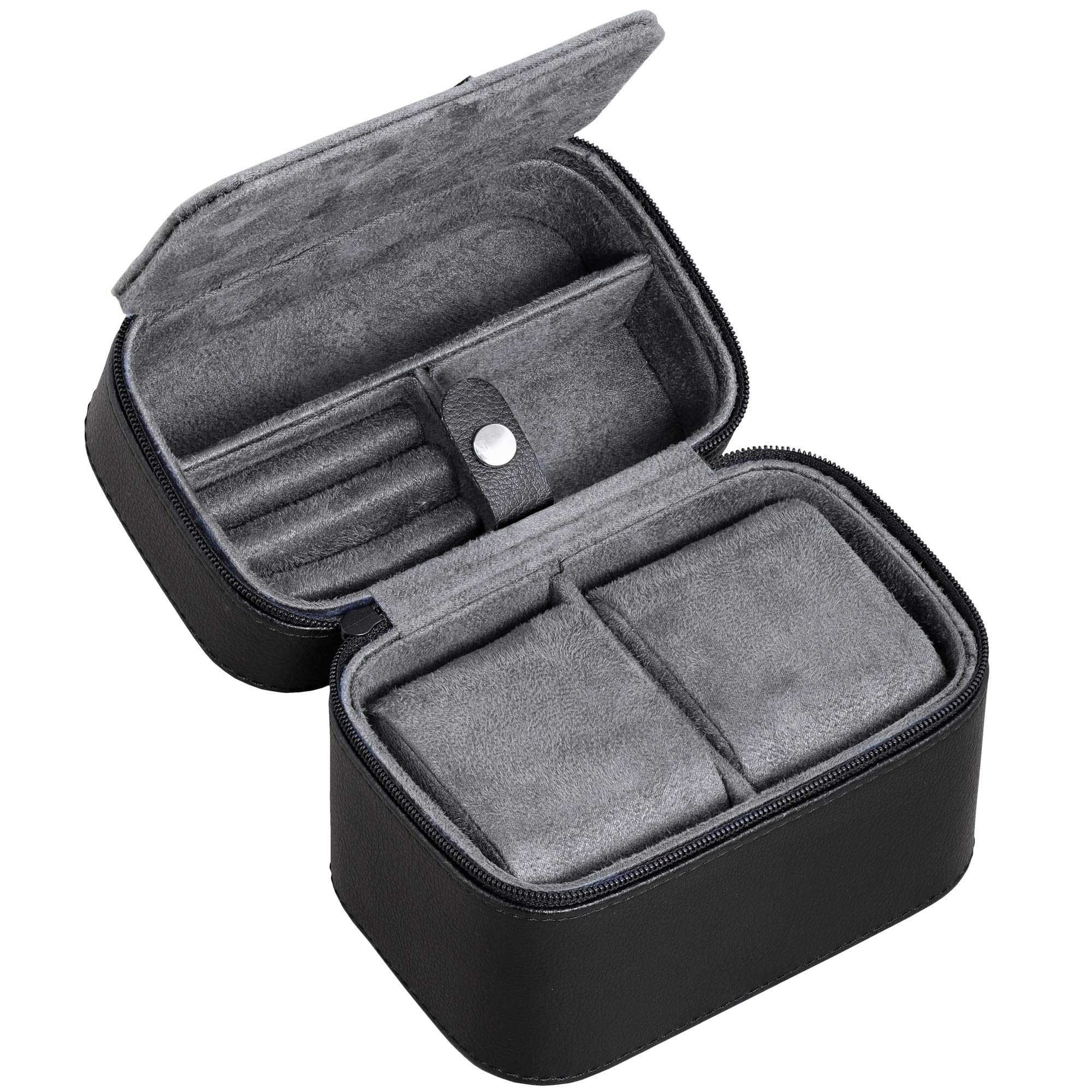 Premium ROTHWELL 6-Slot Leather Watch Box with 2 Travel Cases - Luxury Watch Organizer with Microsuede Lining & Locking Glass Top for Men's Jewelry Storage (Black/Grey Gift Set) - Perfect for Home Display, Travel Protection & Watch Collection Organization