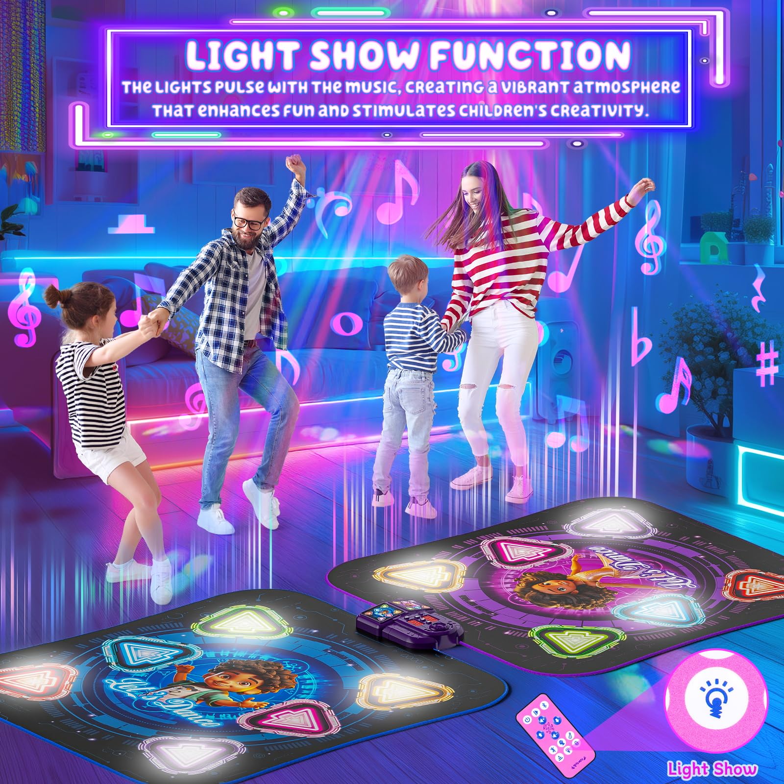 2024 Bluetooth Dance Mat for Kids - Light Up 2-Player Interactive Dance Pad with 12 Buttons, Single/Dual Modes | Wireless Music Game Toy for Boys & Girls Ages 3-12 | Perfect for Birthday Gifts, Family Game Nights & Indoor Activities