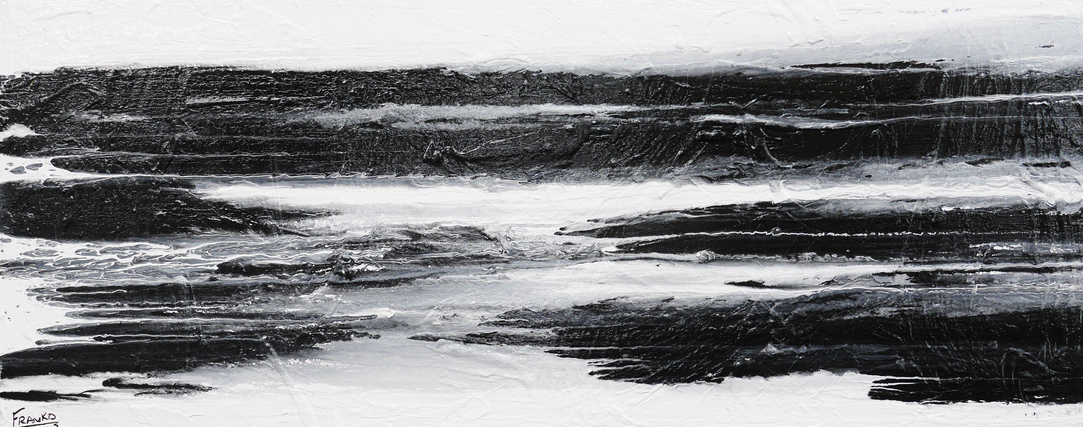 Minimal Horizon 200cm x 80cm Large White Black Abstract Canvas Art Painting - Modern Wall Decor for Living Room, Bedroom, Office