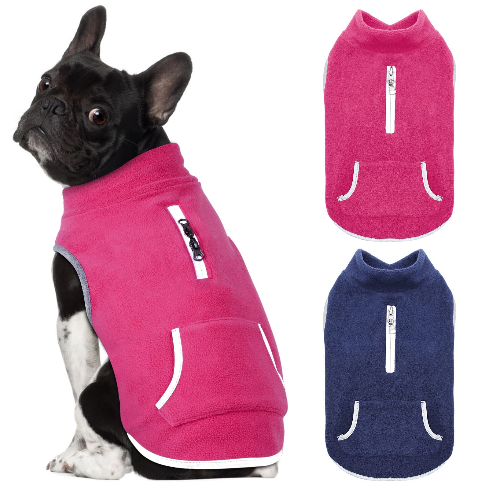 Warm Fleece Dog Coat with Reflective Strips & Harness Hole - Winter Pullover Vest for Small to Medium Dogs | Perfect for Cold Weather Walks & Outdoor Adventures