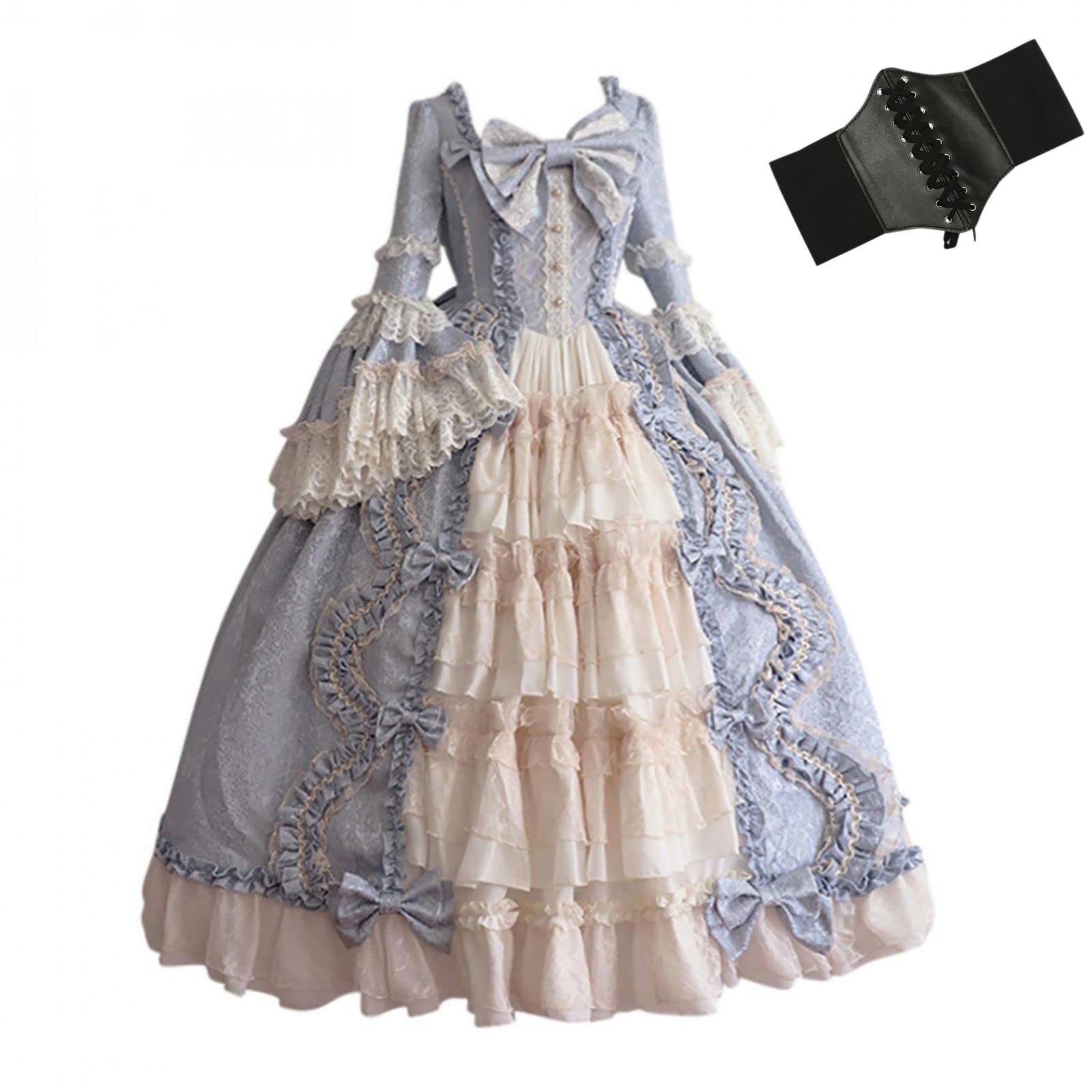 Victorian Renaissance Corset Dress - Elegant Poofy Kawaii Princess Costume with Long Sleeves & Ruffles | Gothic Lolita Fashion for Cosplay, Halloween, and Themed Parties