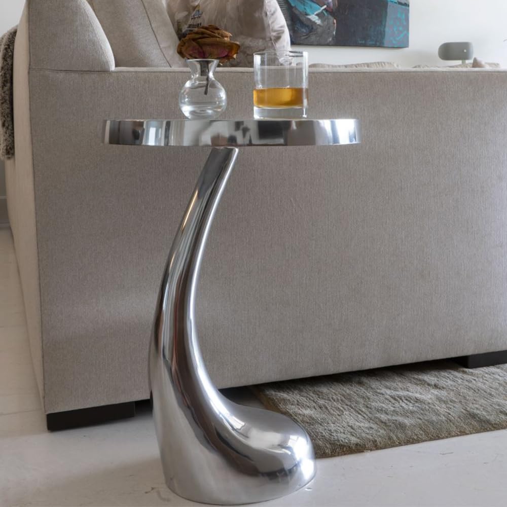 Modern Silver Aluminum Round Accent Table - 14.75