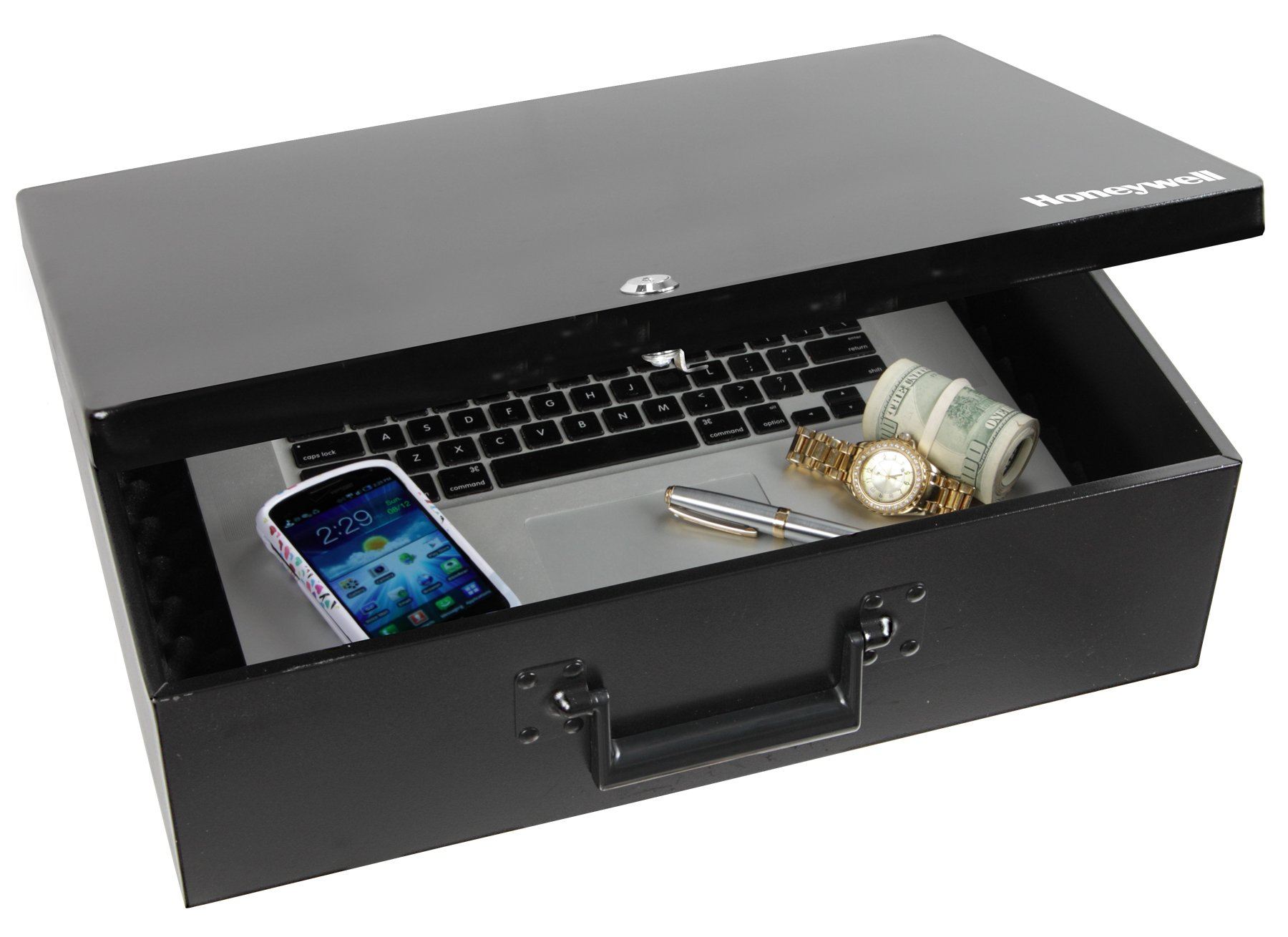 Honeywell 6109 Large Key Locking Fireproof Security Box - Fire Resistant Steel Safe with Handle for Home, Office & Travel - Protect Documents, Cash & Valuables from Fire & Theft