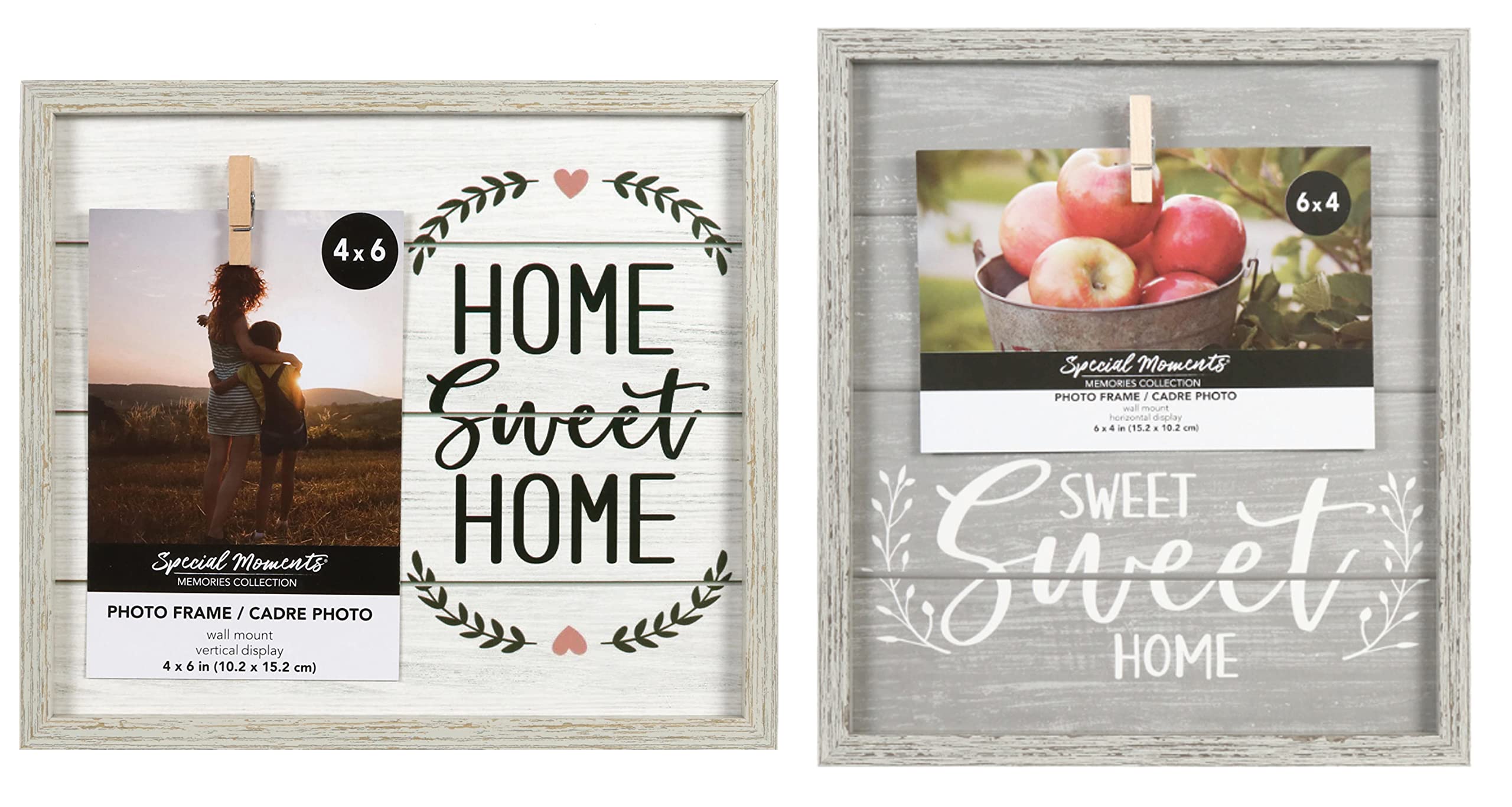 Charmed By Dragons 2-Piece Picture Frame Set - Farmhouse Faux Wood Style with Clip-On Photo Holders - Perfect for Home Decor, Wall Display & Gift Giving (Home Sweet Home Collection)