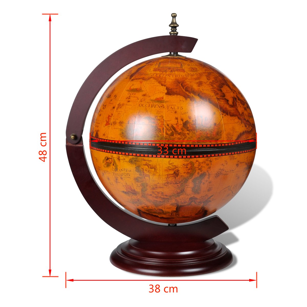 vidaXL Rotatable Eucalyptus Wood Wine Stand - 16th Century Nautical Map Tabletop Globe Bar with Antique Frescoes - Farmhouse Style Home Office Decor for Wine Storage & Display