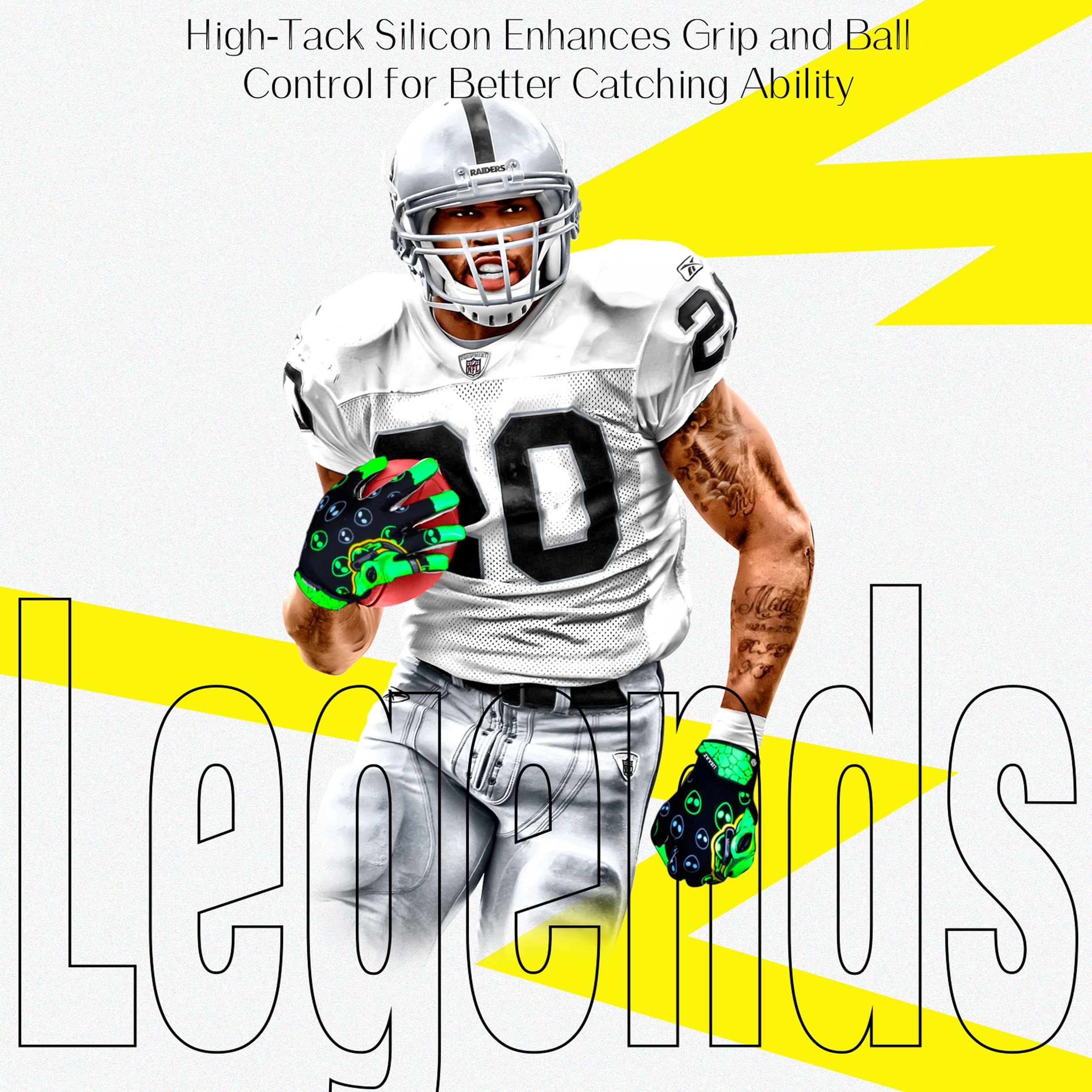 Alien Pro Football Gloves for Men & Youth - Tacky Grip, Enhanced Ball Feel - Receiver Gloves for Kids 8-12 & Adults - Perfect for Training, Games & Outdoor Sports