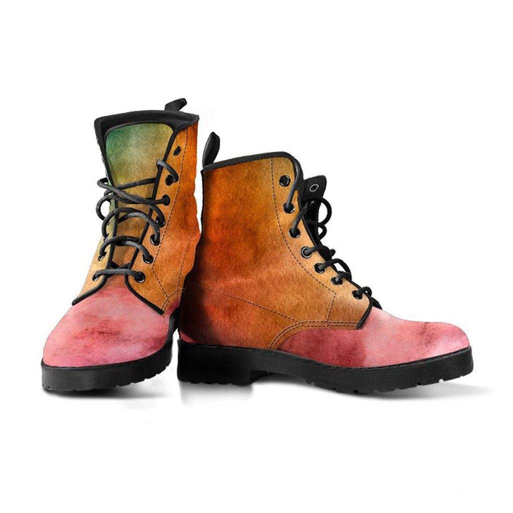 Sunset Grunge Memory Foam Boots - All Season Lace Up Vegan Leather Combat Boots for Women | Perfect for Streetwear, Fall Fashion & Punk Style Outfits