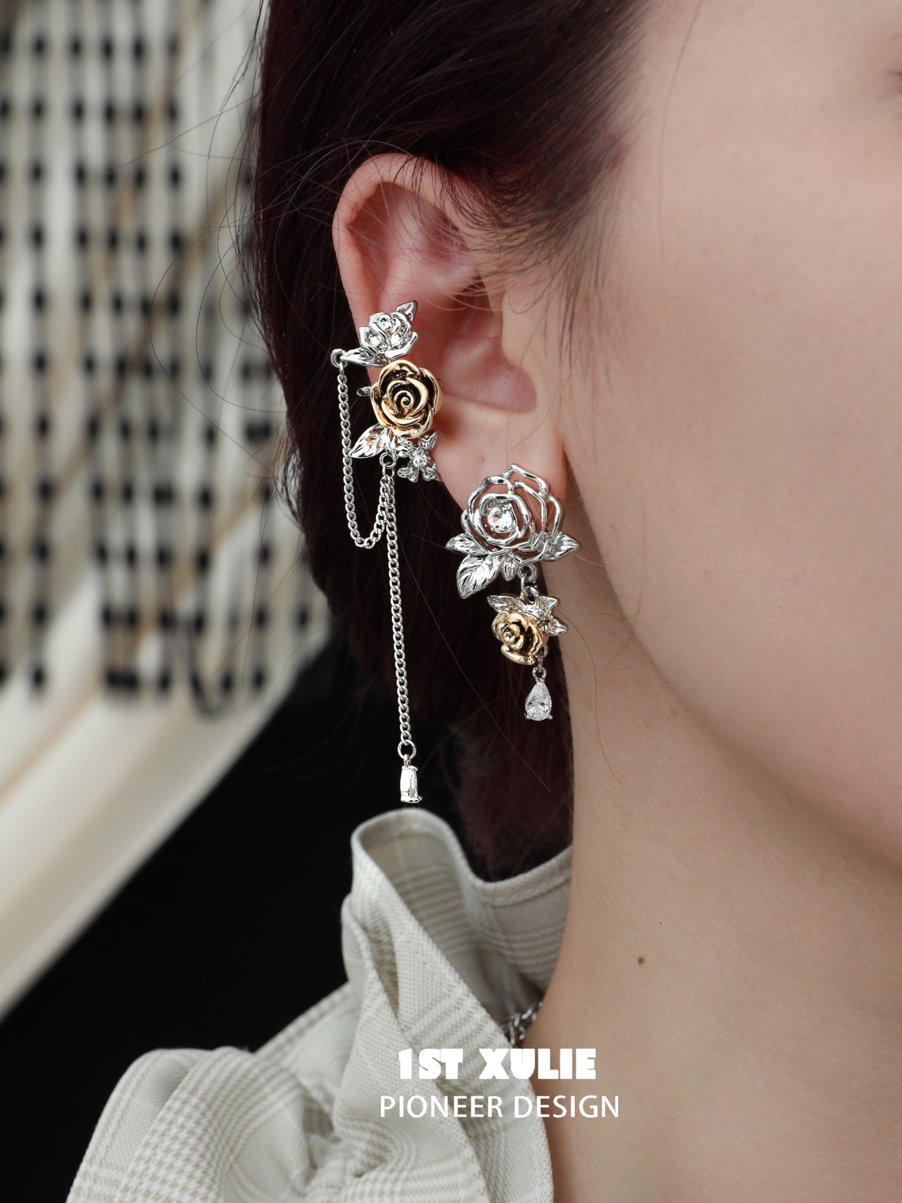 Golden Rose Earrings for Women - 14K Gold Plated Floral Dangle Earrings - Elegant Gift for Valentine's Day, Anniversary & Special Occasions - Perfect for Weddings, Parties & Romantic Date Nights