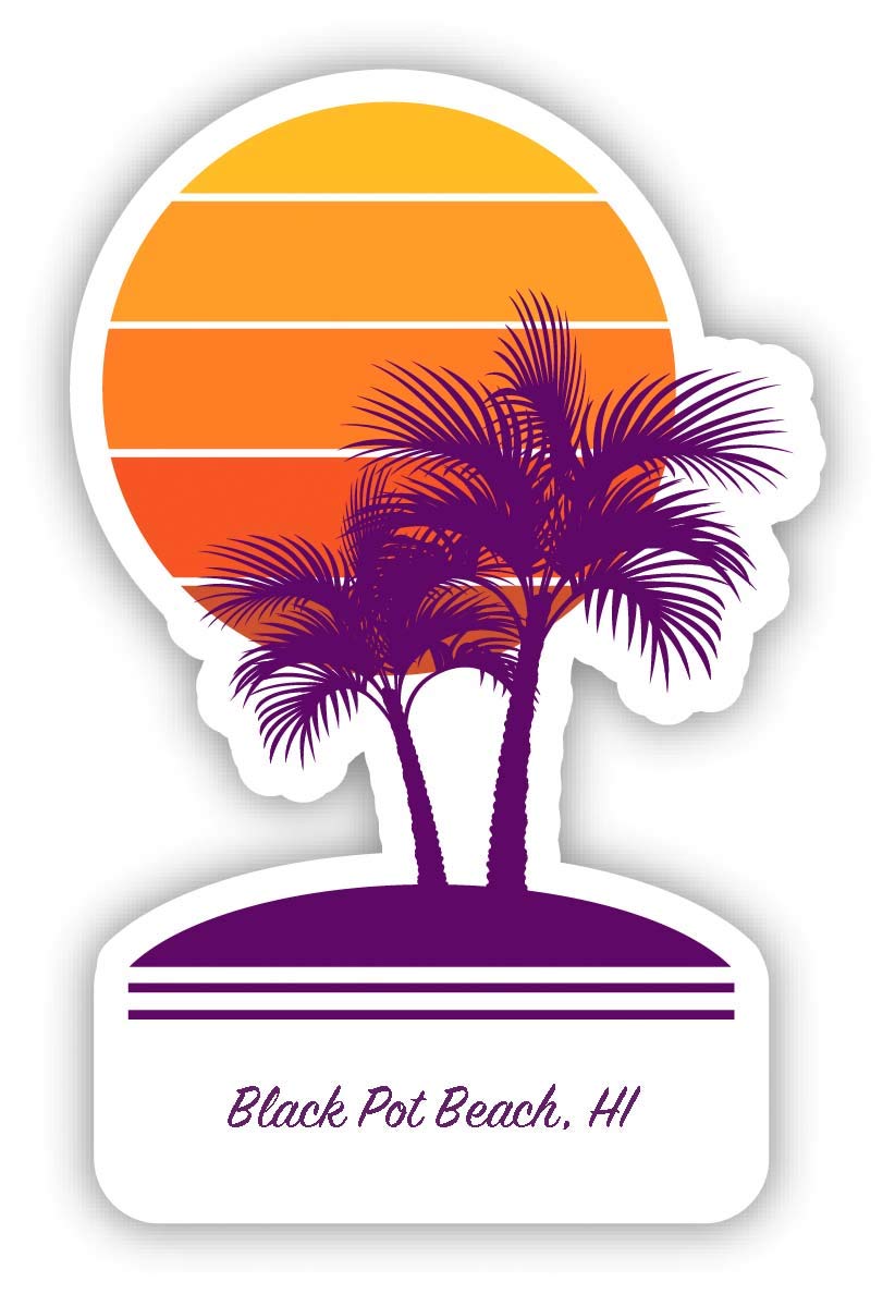 4 Inch Black Pot Beach Hawaii Souvenir Vinyl Decal Sticker with Palm Tree Design - Perfect for Laptops, Water Bottles, Car Windows & DIY Crafts