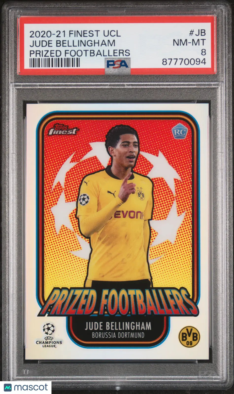 2020 Topps Finest UEFA Champions League Prized Footballers Jude Bellingham Rookie Card PSA 8 - Perfect for Soccer Collectors, Investors & Sports Memorabilia Enthusiasts