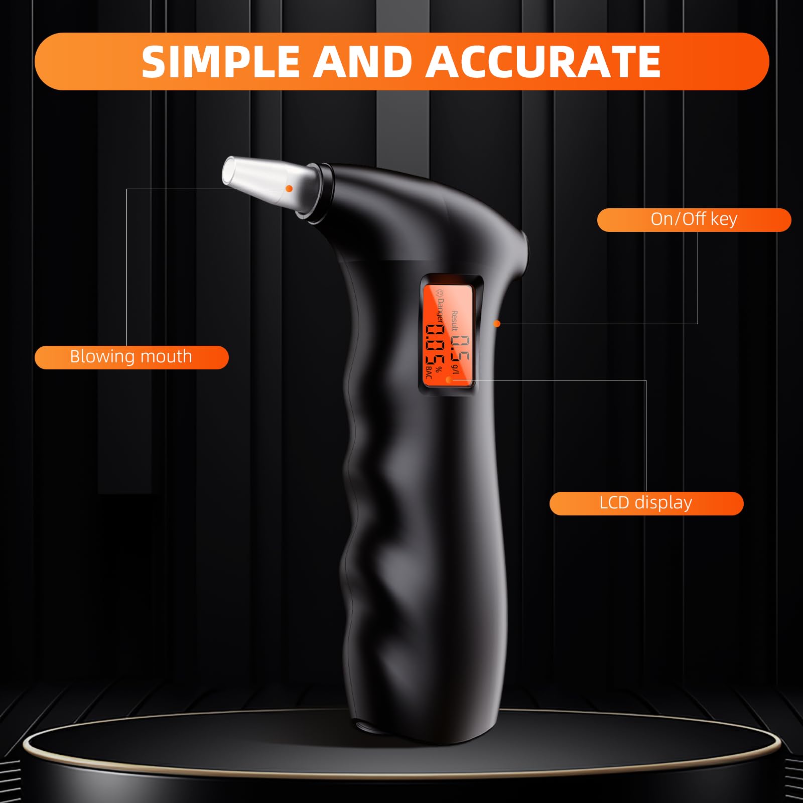 Portable Alcohol Breathalyzer Tester - Compact Personal & Professional Use with Orange LCD Digital Display & 10 Reusable Mouthpieces | Perfect for Home, Office, Parties, and Road Safety Checks