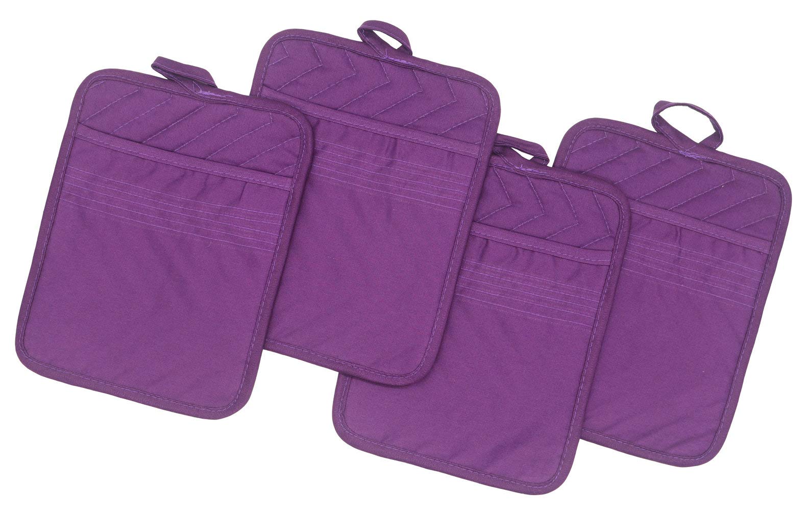 Cotton Pocket Pot Holders Set of 4 - Heat Resistant Kitchen Hot Pads & Trivets for Cooking, Baking, and Serving, 7”x 9” (Purple) - Perfect for Stovetop, Oven, and Dining Table Use