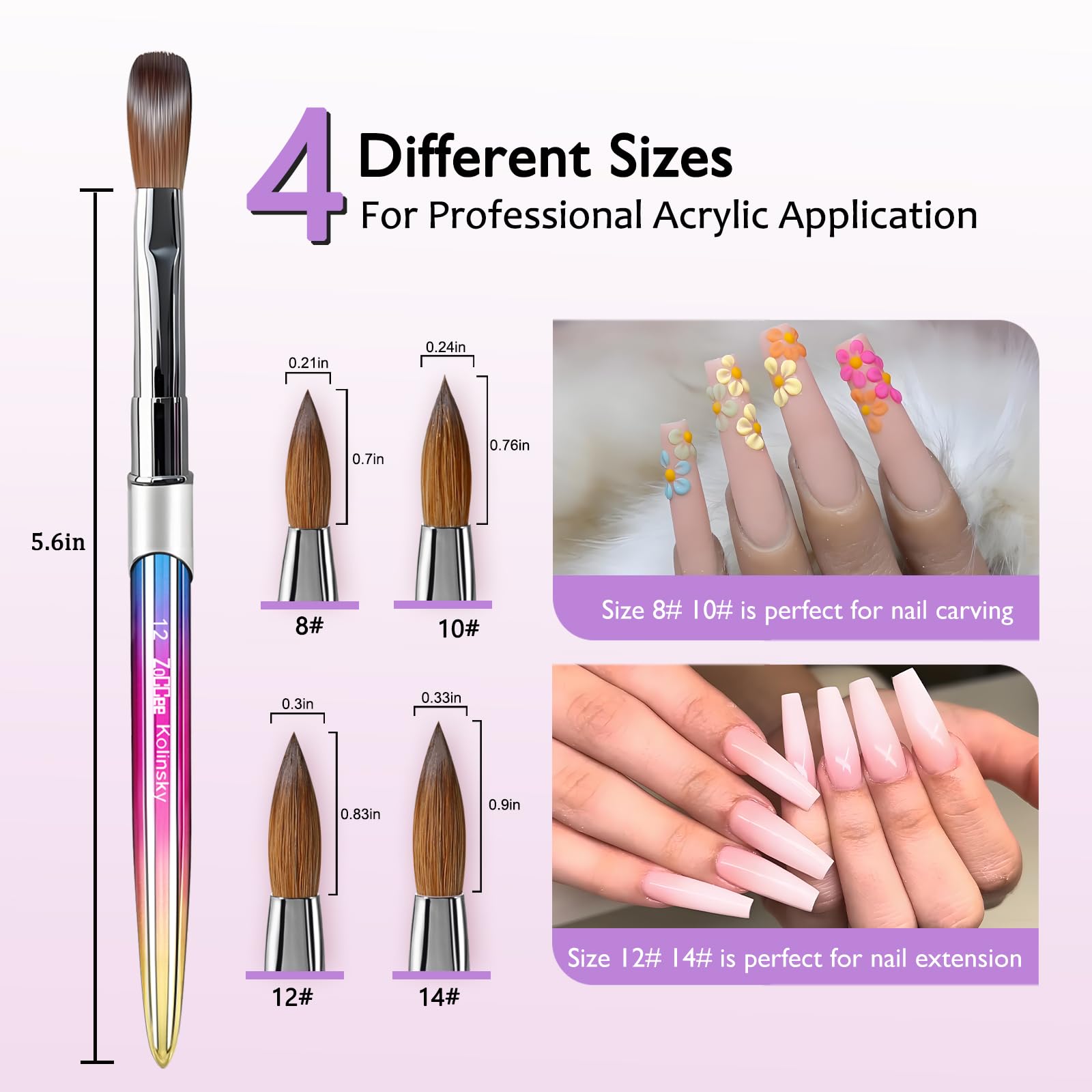 **Professional Kolinsky Acrylic Nail Brush Size 12 - 100% Natural Hair for Acrylic Application & Nail Art - Perfect for DIY Manicure, Home Salon & Professional Use (Gradient Design)** - Ideal for Acrylic Nails, Gel Extensions & Detailed Nail Art Designs