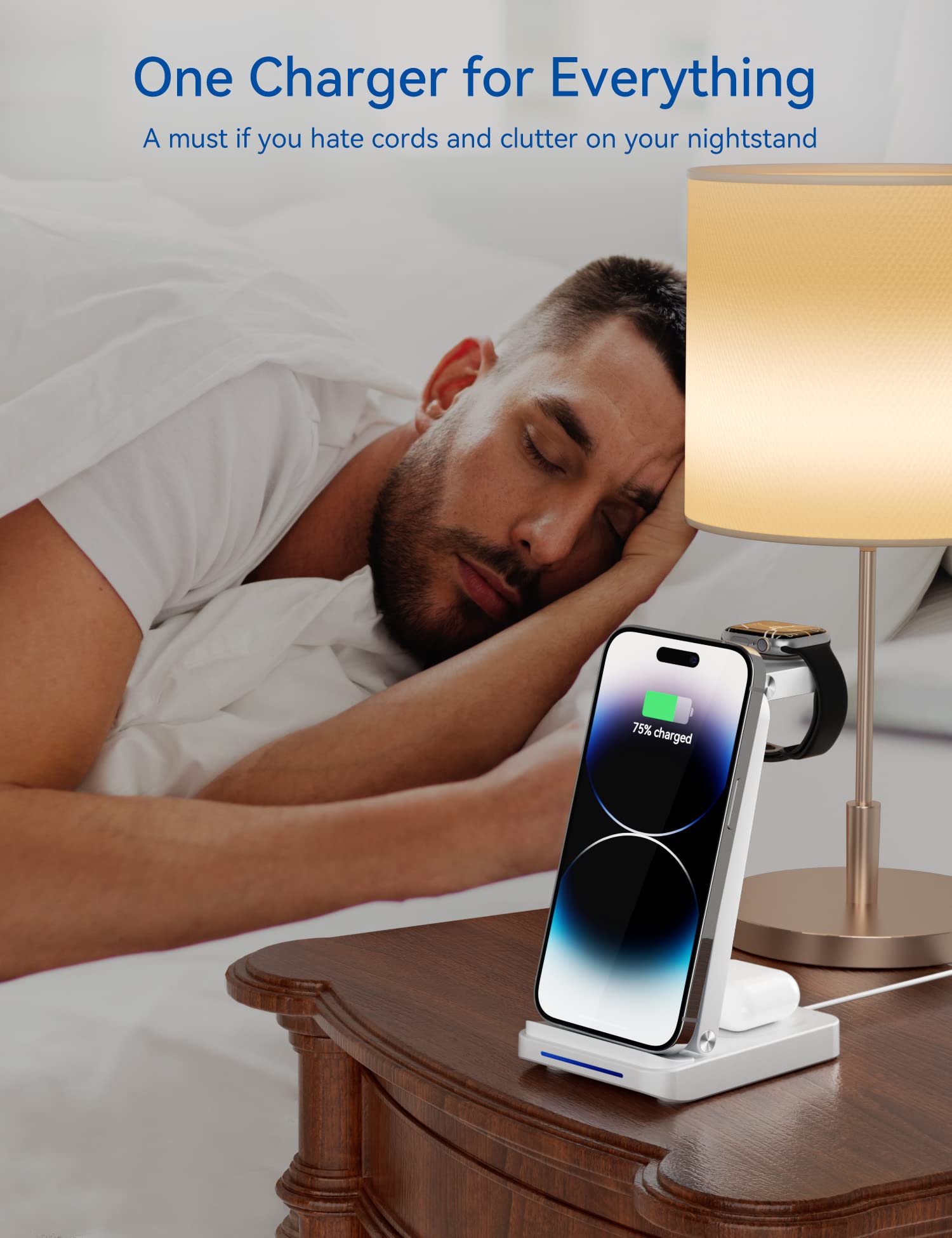 ELEGRP 3-in-1 Fast Wireless Charging Station for iPhone 15/14/13/12/11/Pro/Max/SE/8, Samsung Galaxy S23/S22/S21/S20/Note 20, Apple Watch & AirPods - Universal Wireless Charger for Apple/Samsung/Android Devices - Perfect for Travel, Office & Nightstand Charging (Black)