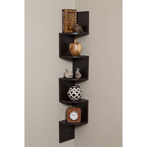 OneSpace 5-Tier Large Corner Wall Mount Shelf - Black | Space-Saving Storage Solution for Bathroom, Kitchen, Living Room & Bedroom Organization