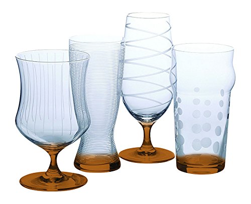 Premium Craft Beer Glasses Set of 4 with Orange Bottom - Cheers Collection by TableTop King | Perfect for Home Bars, Parties & Gift Giving