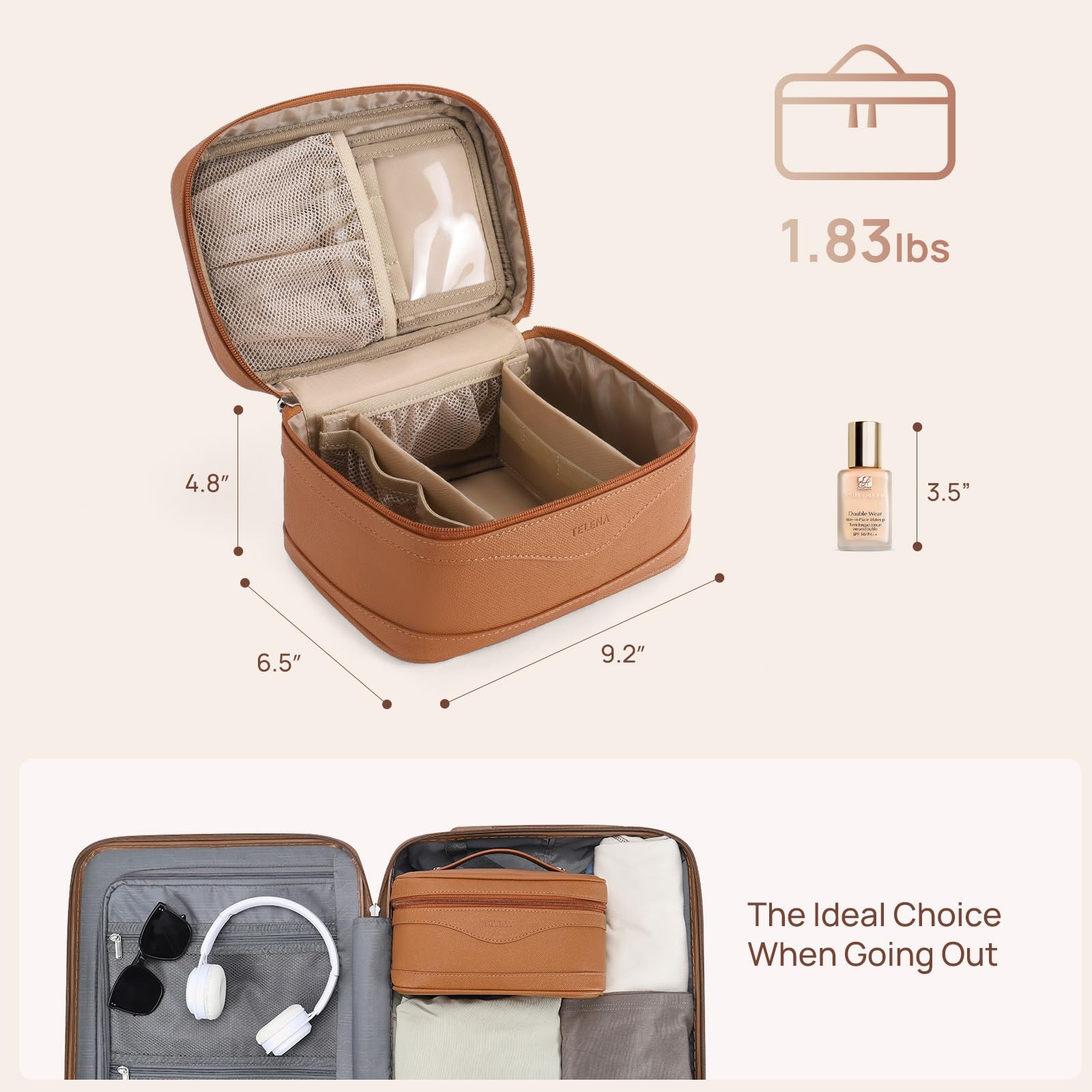Telena Vegan Leather Makeup Bag - Travel Toiletry Organizer for Women | Perfect for Travel Essentials & Daily Use
