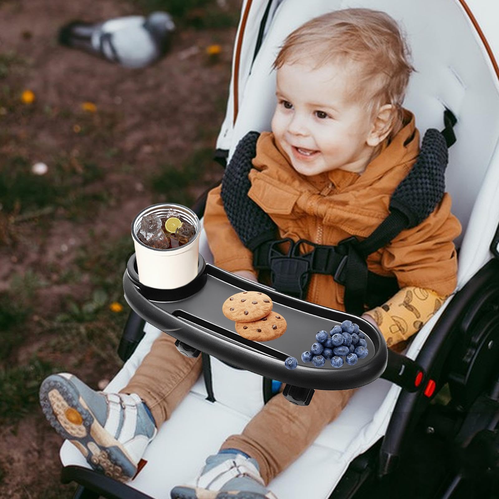 **Upgraded Adjustable Stroller Snack Tray with Phone Holder – Secure & Convenient Snack Organizer for Babies & Toddlers – Perfect for On-the-Go Feeding & Entertainment**