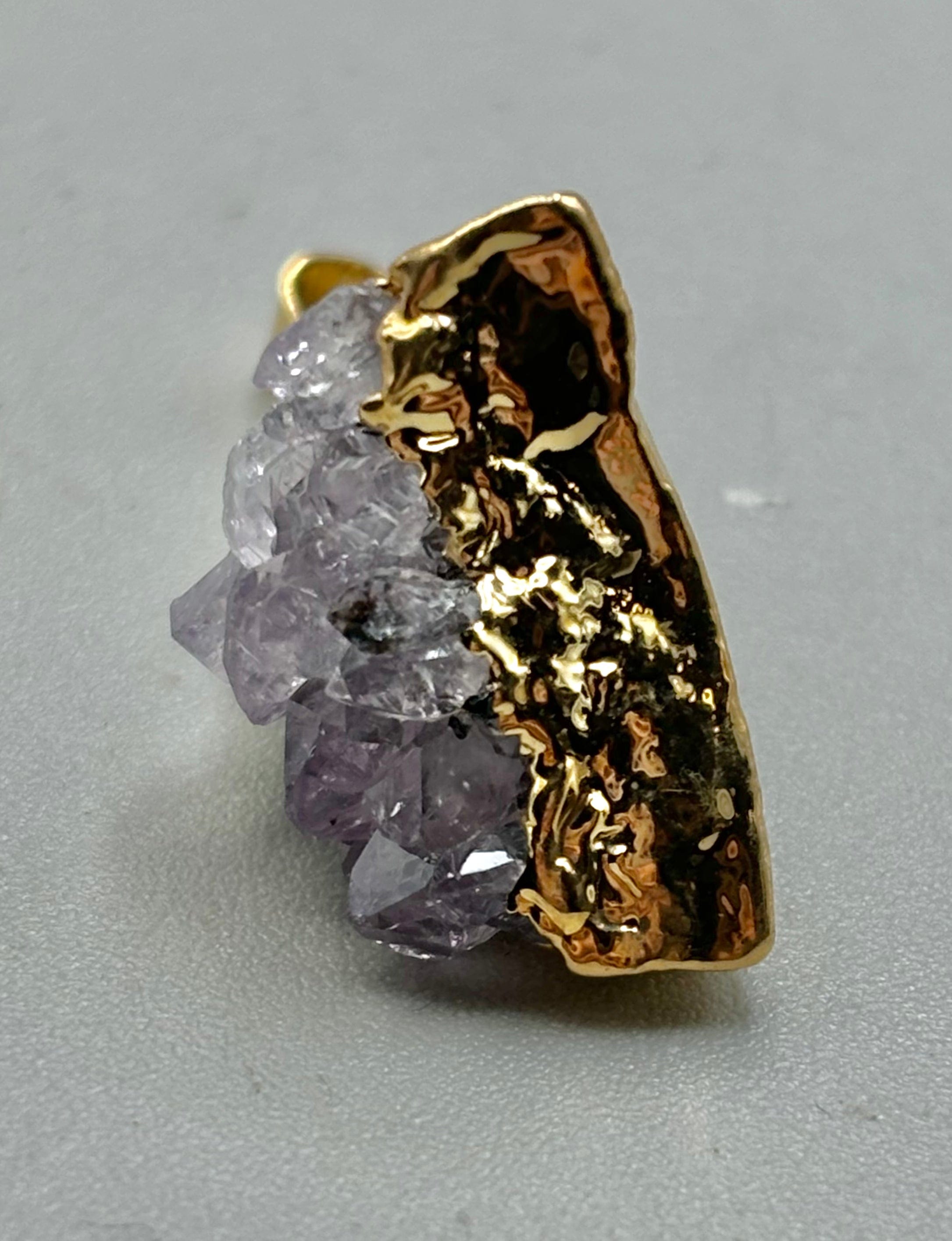 Natural Amethyst Cluster Gold Foil Pendant Necklace - Healing Crystal Jewelry for Women, Spiritual Protection & Positive Energy - Perfect for Meditation, Yoga & Gift Giving