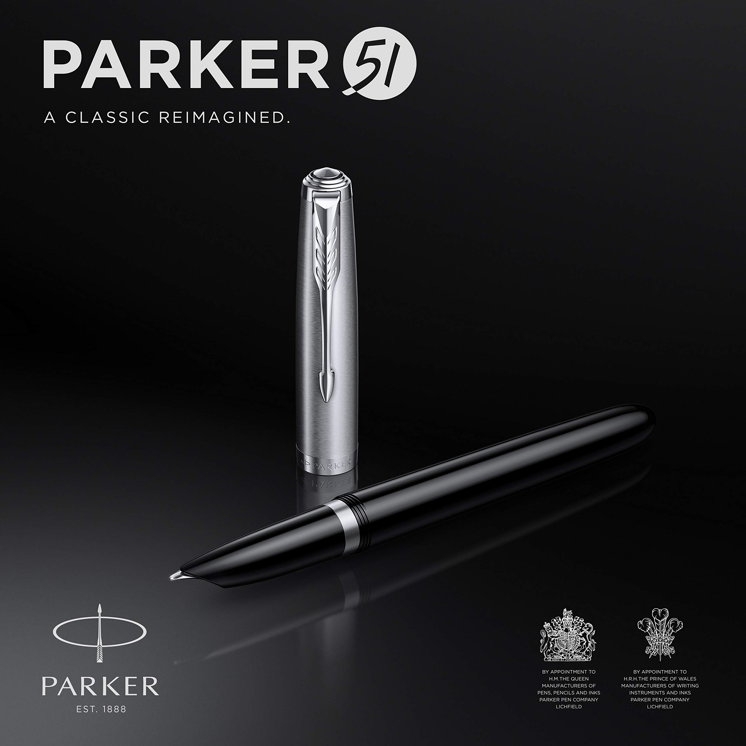Parker 51 Fountain Pen - Black with Chrome Trim - Fine Nib & Black Ink Cartridge - Luxury Writing Instrument - Perfect for Business, Calligraphy & Gift Giving