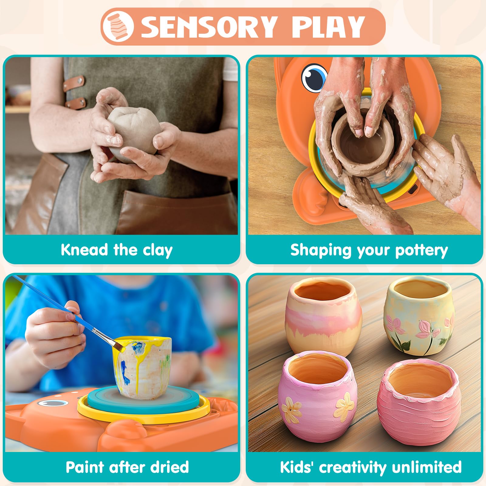 Kids Pottery Wheel Kit - Complete Ceramic Art Supplies with Painting Tools, Creative DIY Craft Toy for Boys & Girls Ages 6-12 | Birthday, Halloween & Christmas Gift Idea | Perfect for Home, Classroom & Art Studio Activities (Dog Design)