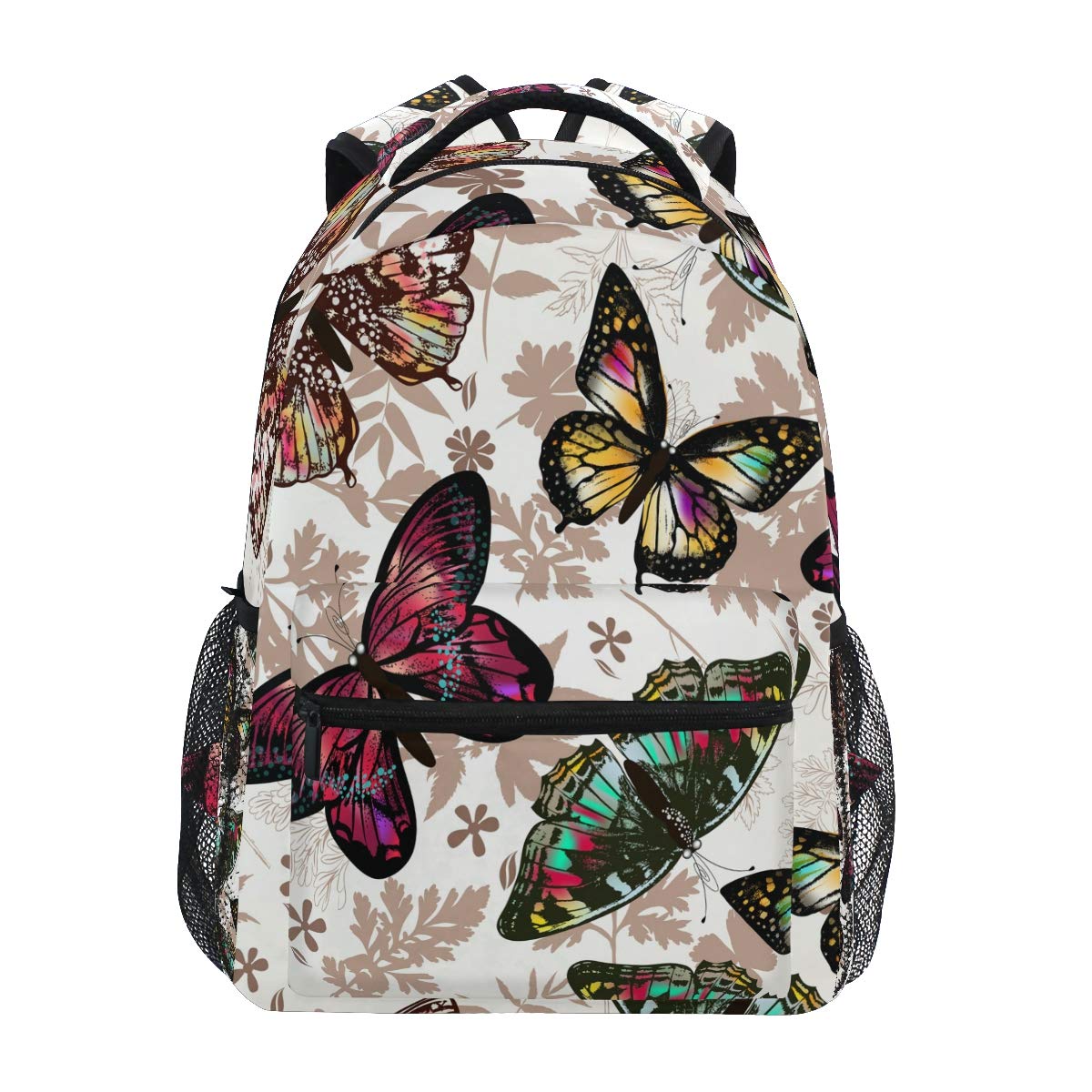 MOYYO Stylish Butterfly Print Backpack for School, College & Travel - Lightweight Laptop Daypack with Side Water Bottle Pockets - Perfect for Teens, Women & Outdoor Camping | School Essentials, Commuting & Weekend Getaways