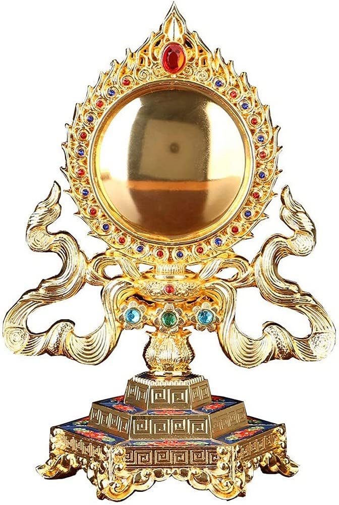 Tibetan Buddhism Meditation Mirror Carved Buddha Statue - Silver Religious Sculpture for Home Altar & Office Decor | Spiritual Practice & Meditation Space Enhancement