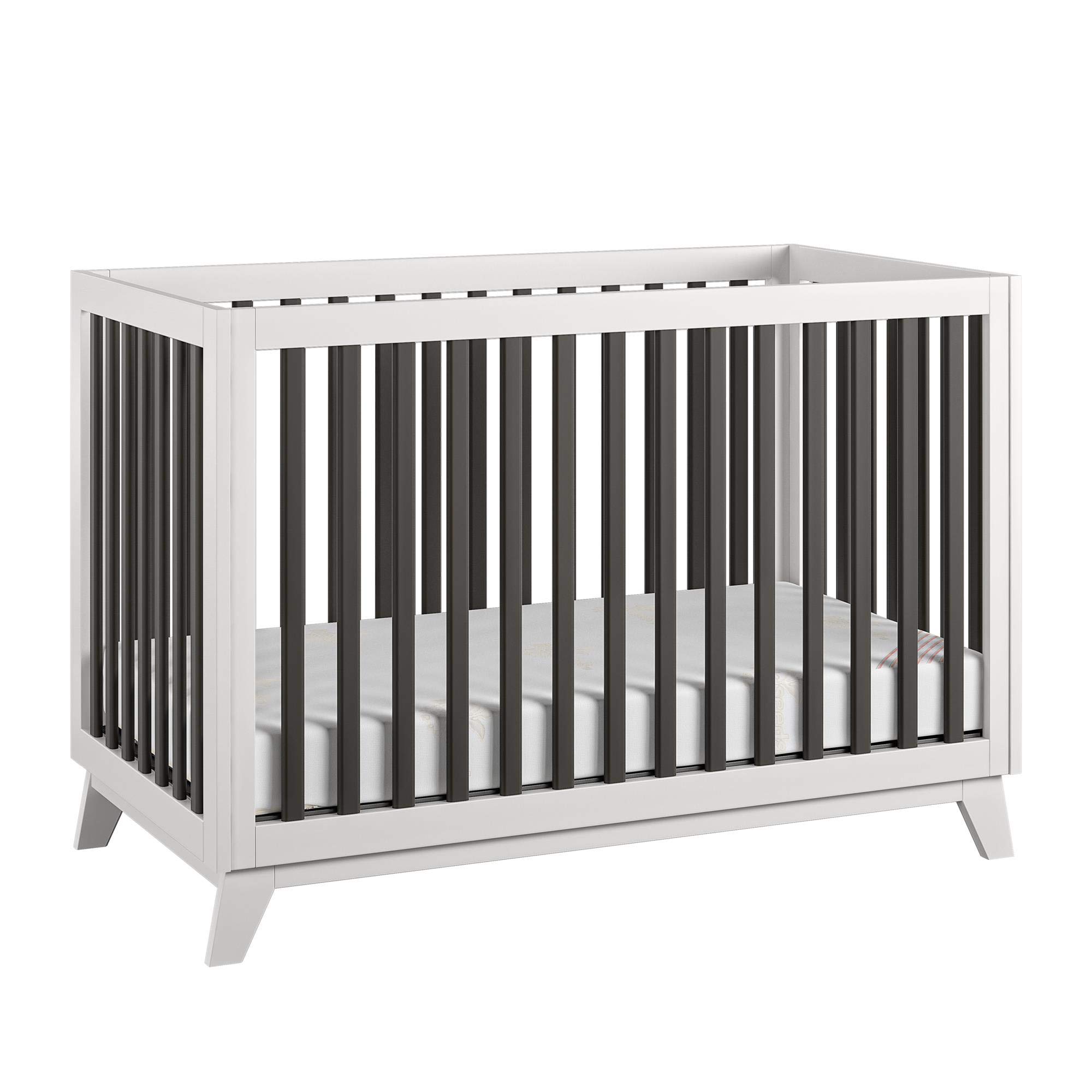 Little Seeds Rowan Valley Flint Crib - Black & White Convertible Baby Crib for Nursery, Toddler Bed & Daycare Use